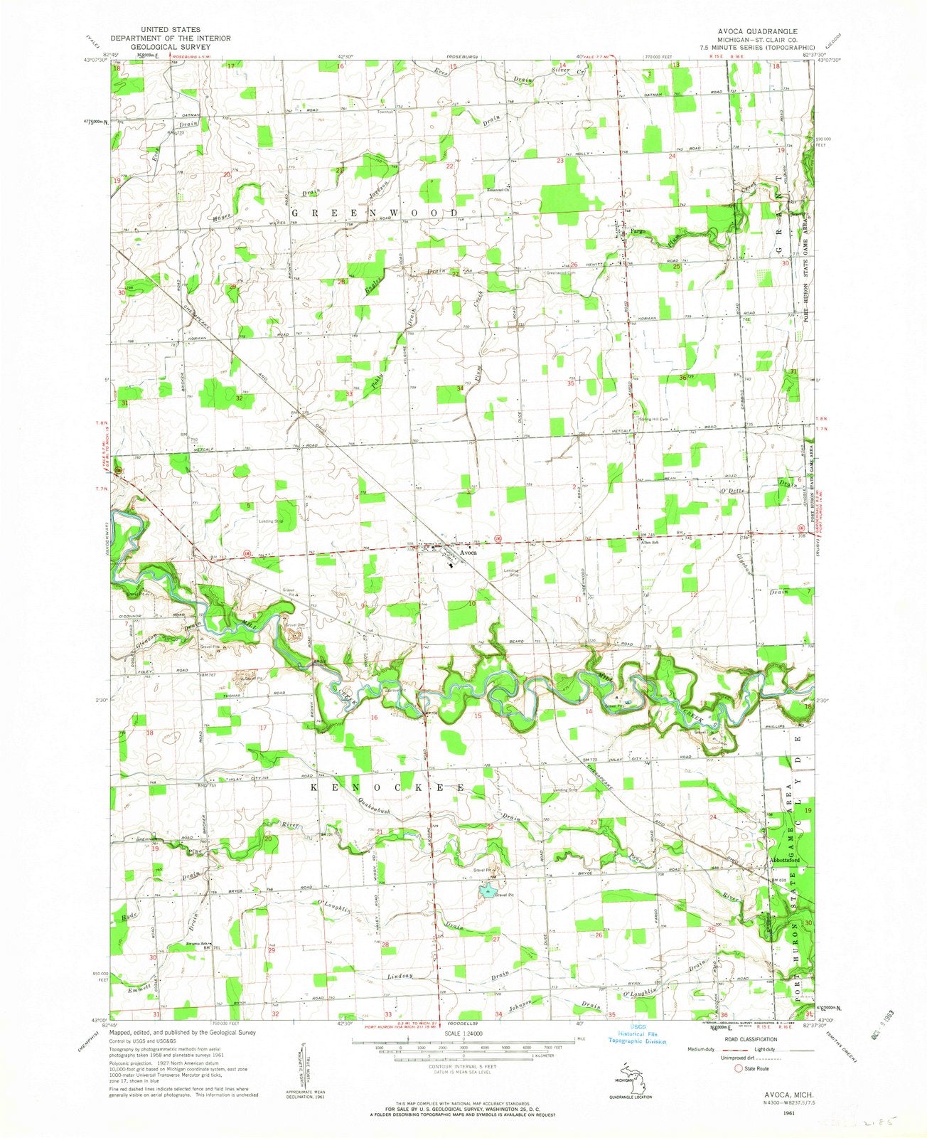 1961 Avoca, MI - Michigan - USGS Topographic Map
