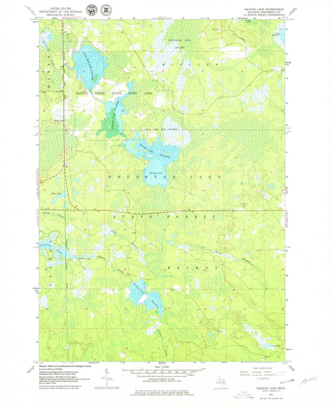 1963 Backus Lake, MI - Michigan - USGS Topographic Map