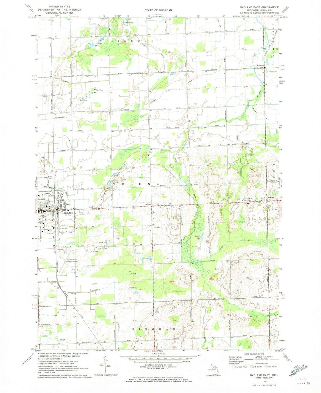 1970 Bad Axe East, MI - Michigan - USGS Topographic Map