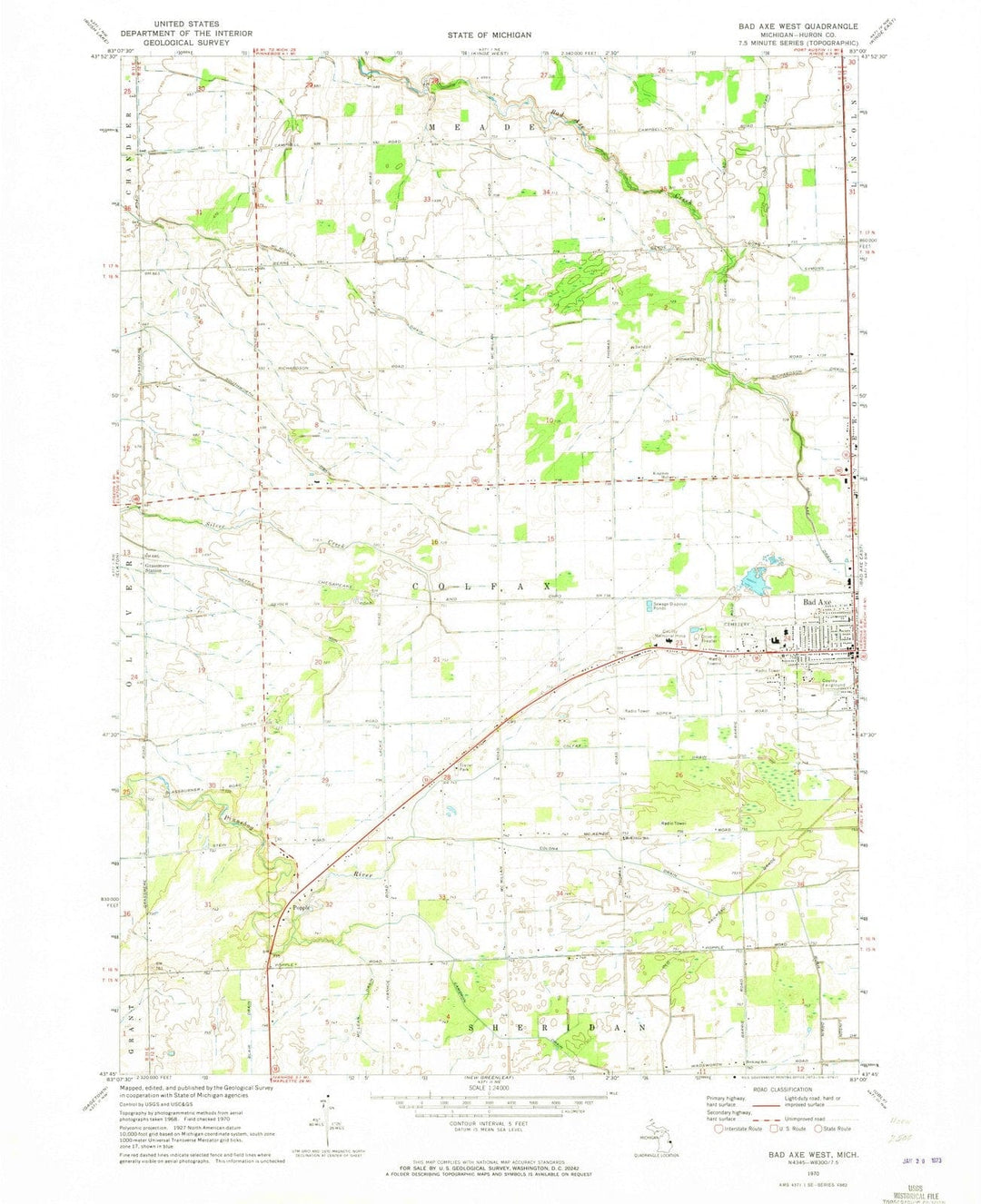 1970 Bad Axe West, MI - Michigan - USGS Topographic Map