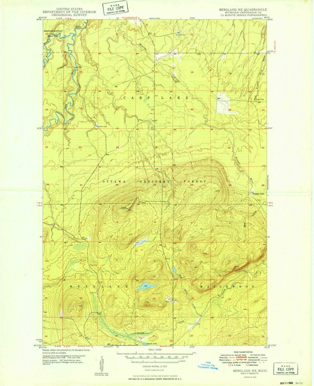 1949 Bergland, MI - Michigan - USGS Topographic Map