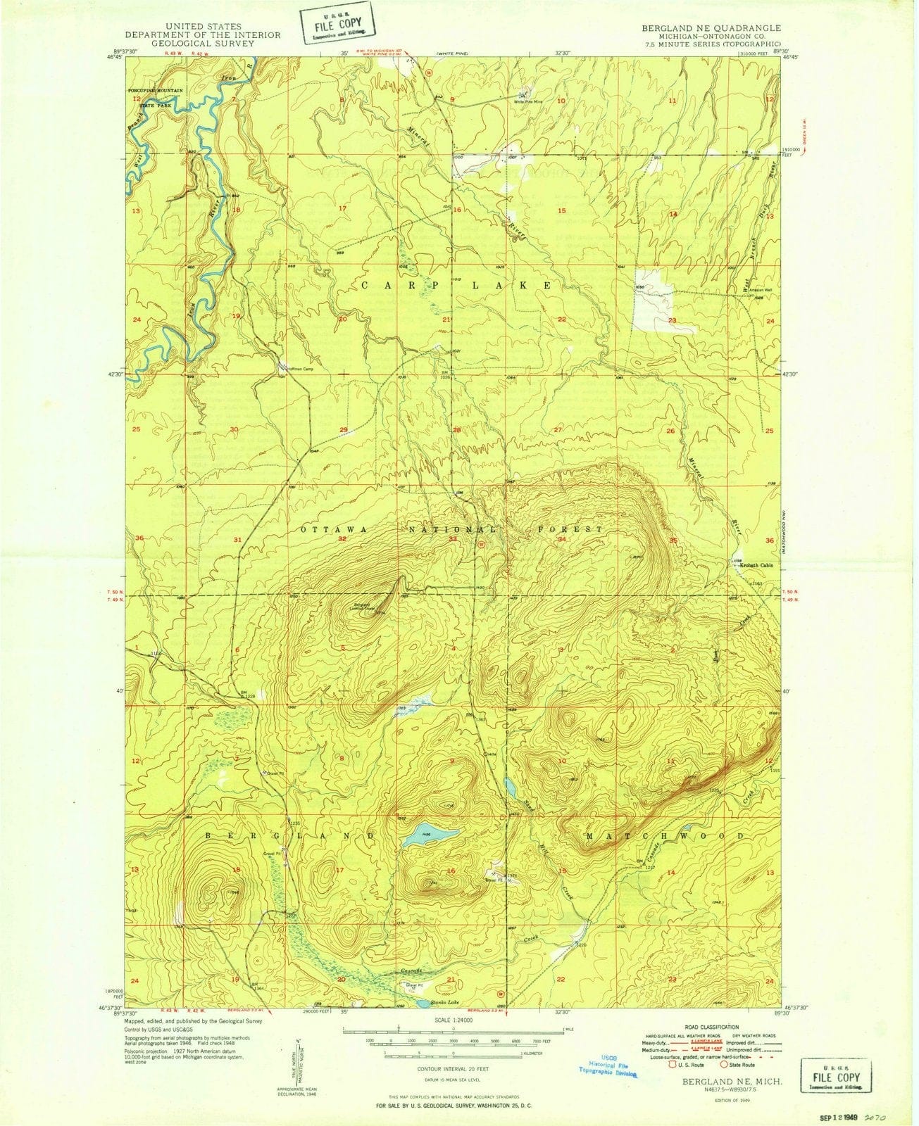 1949 Bergland, MI - Michigan - USGS Topographic Map