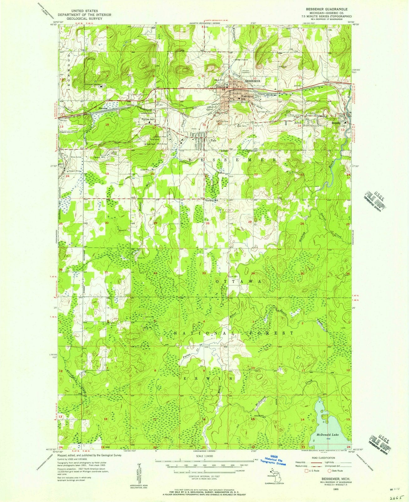 1955 Bessemer, MI - Michigan - USGS Topographic Map