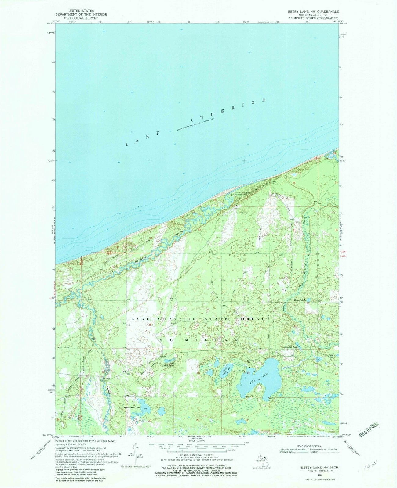 1968 Betsy Lake, MI - Michigan - USGS Topographic Map