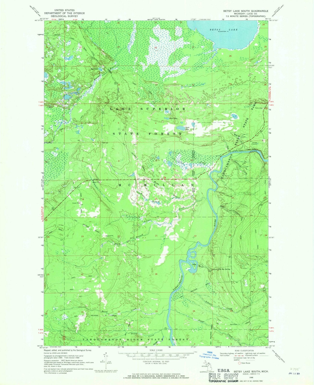 1968 Betsy Lake South, MI - Michigan - USGS Topographic Map