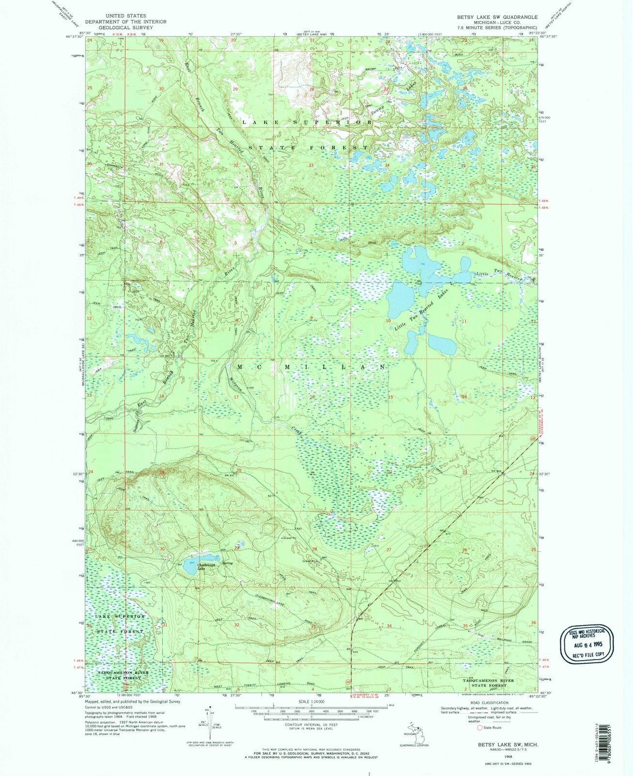 1968 Betsy Lake, MI - Michigan - USGS Topographic Map v2