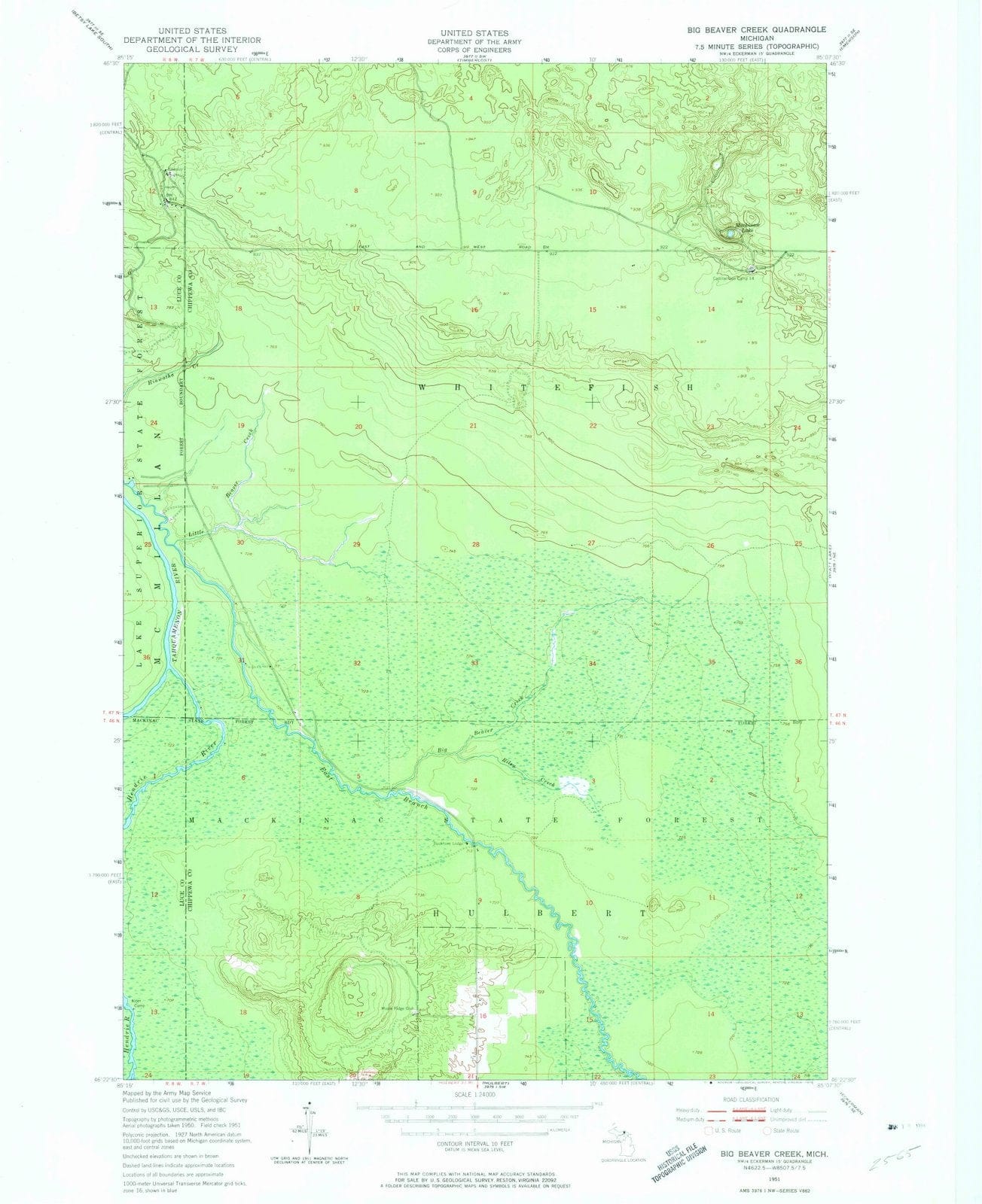 1951 Big Beaver Creek, MI - Michigan - USGS Topographic Map