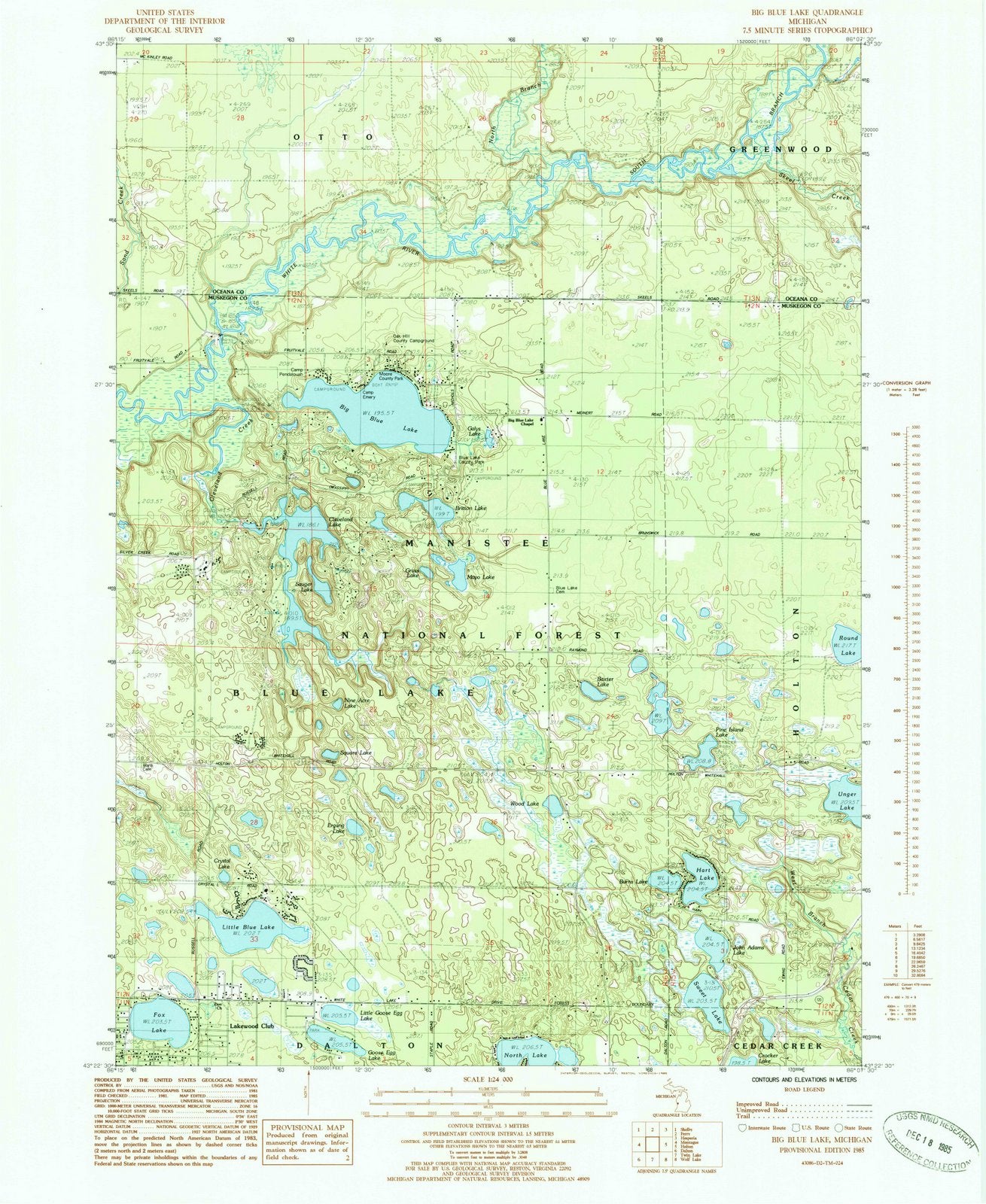 1985 Big Blue Lake, MI - Michigan - USGS Topographic Map