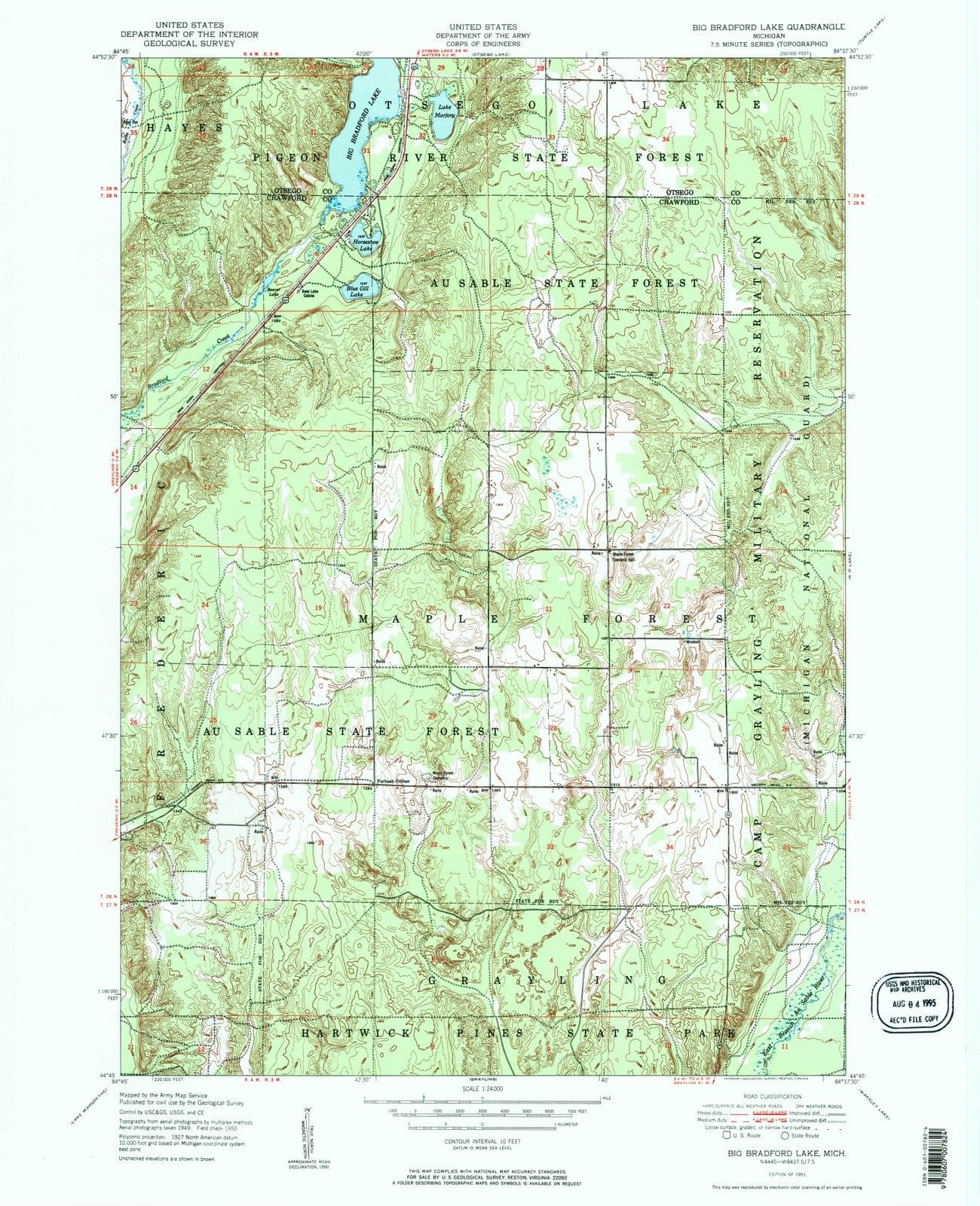 1951 Big Bradford Lake, MI - Michigan - USGS Topographic Map