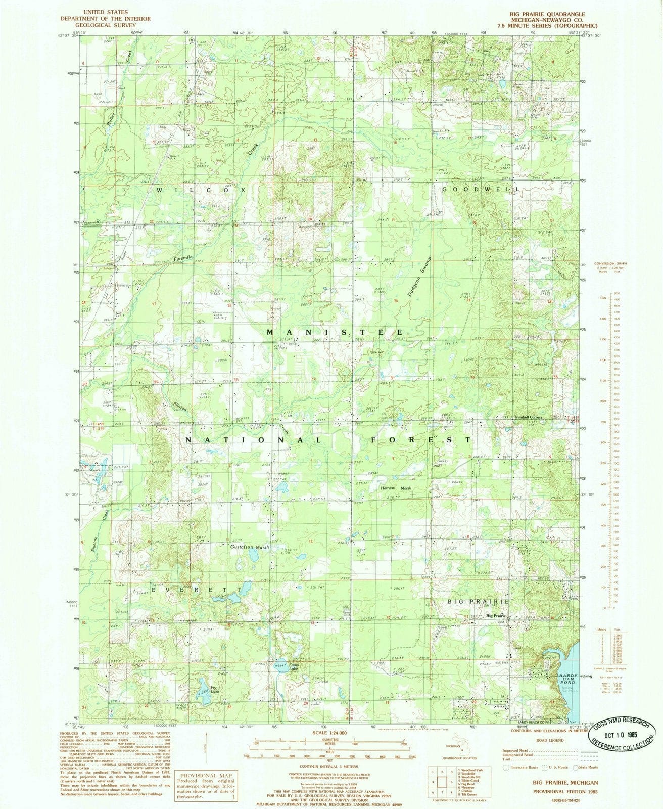 1985 Big Prairie, MI - Michigan - USGS Topographic Map