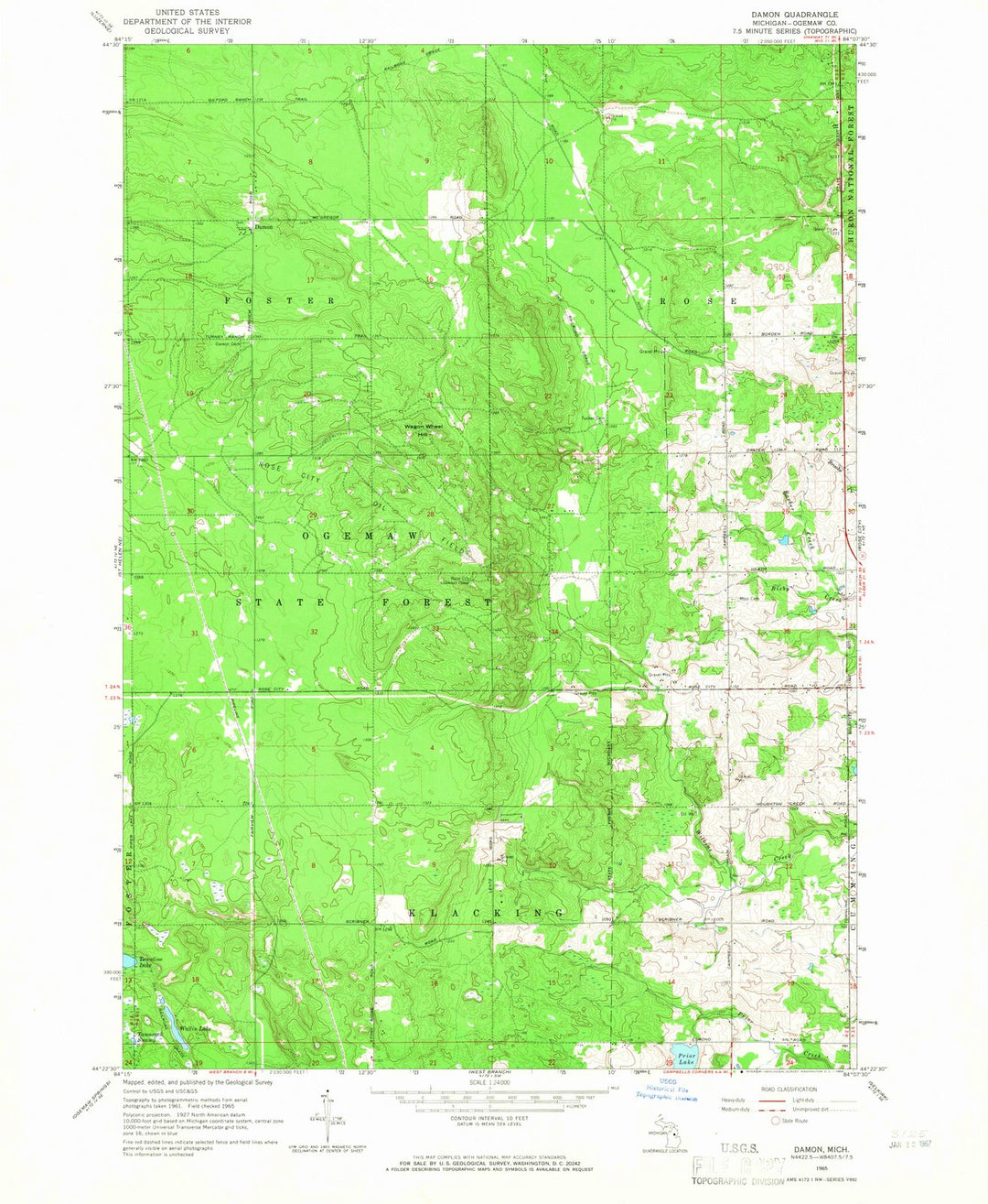 1965 Damon, MI - Michigan - USGS Topographic Map