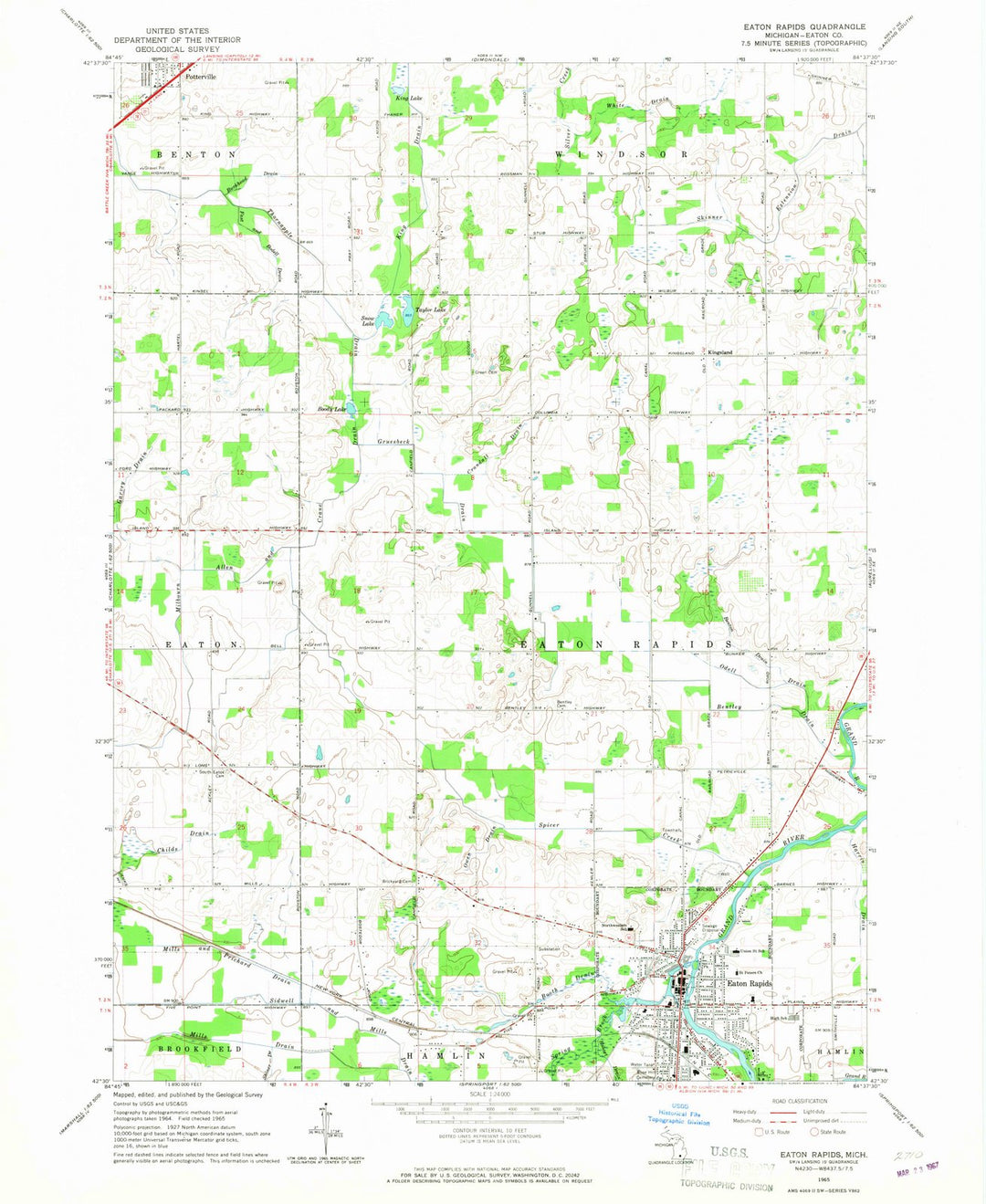 1965 Eaton Rapids, MI - Michigan - USGS Topographic Map