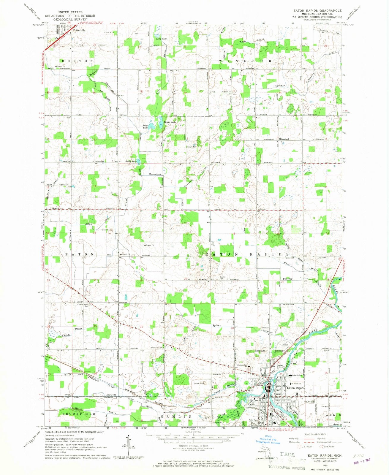 1965 Eaton Rapids, MI - Michigan - USGS Topographic Map