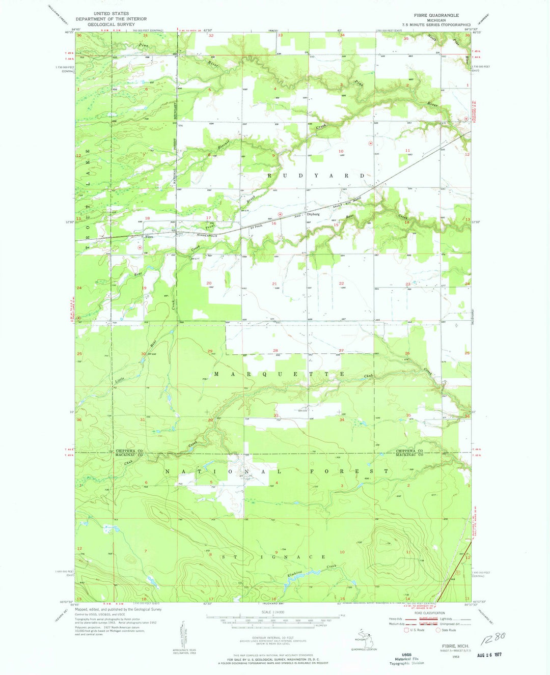 1953 Fibre, MI - Michigan - USGS Topographic Map