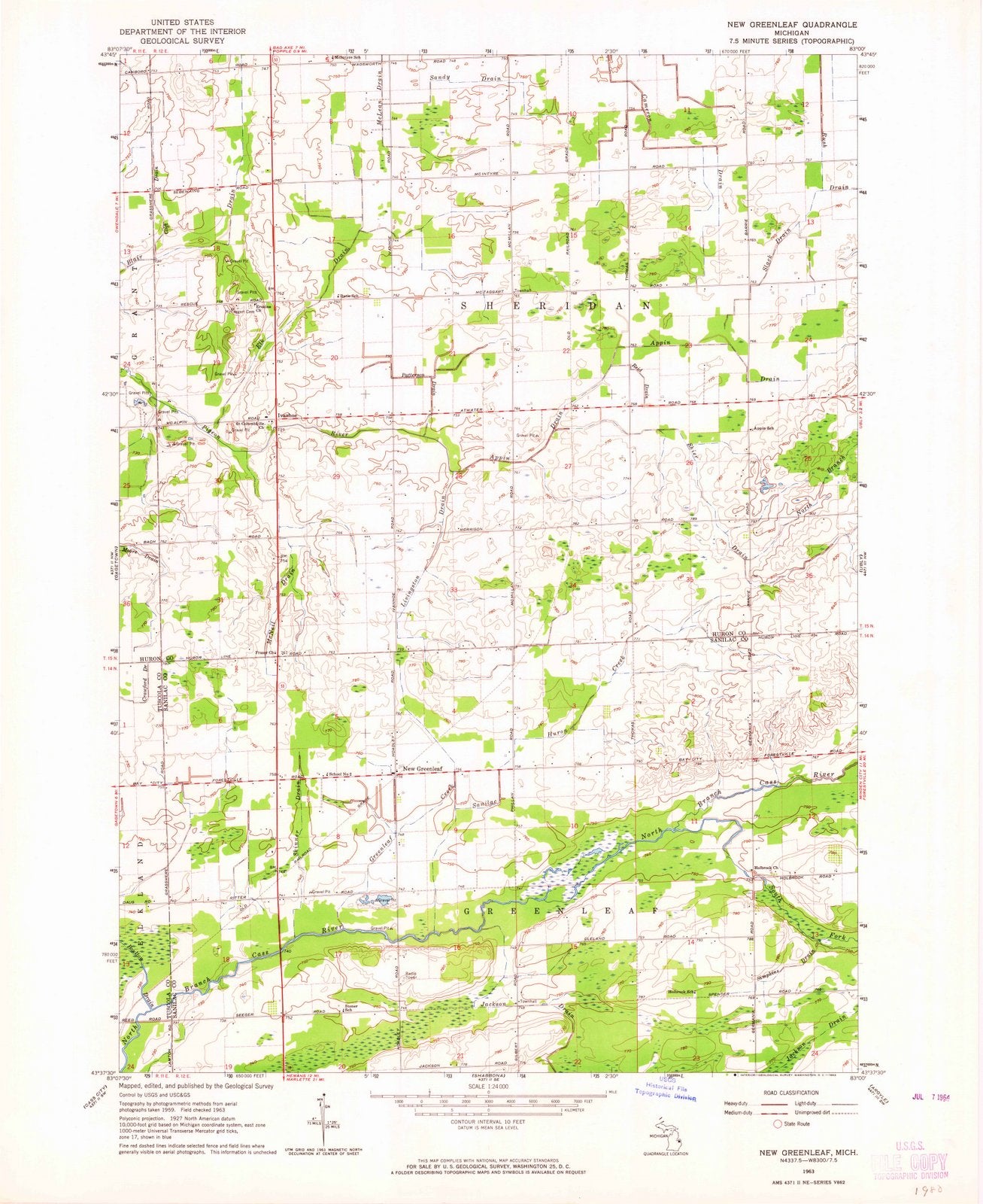 1963 New Greenleaf, MI Michigan USGS Topographic Map Historic
