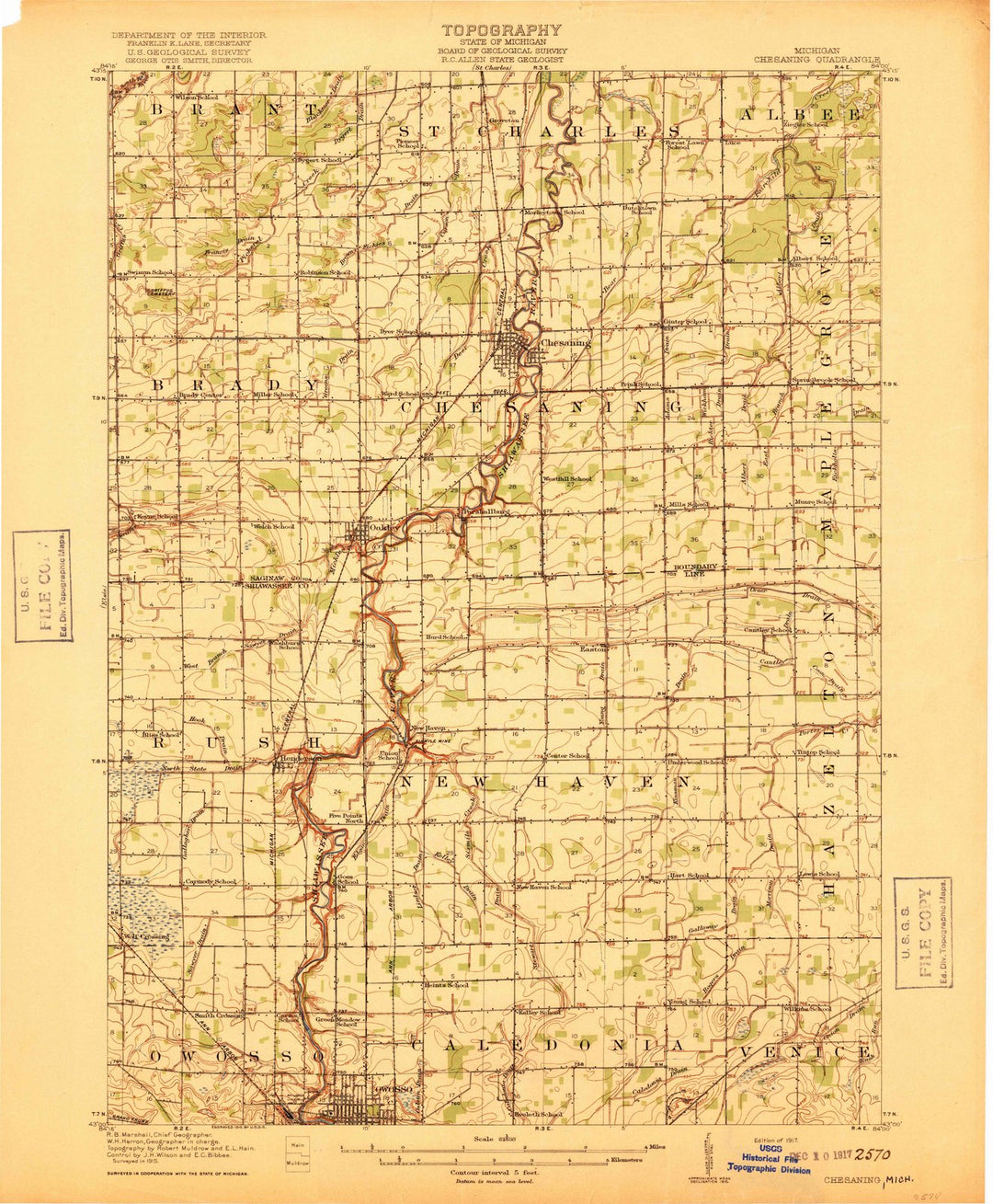 1917 Chesaning, MI - Michigan - USGS Topographic Map