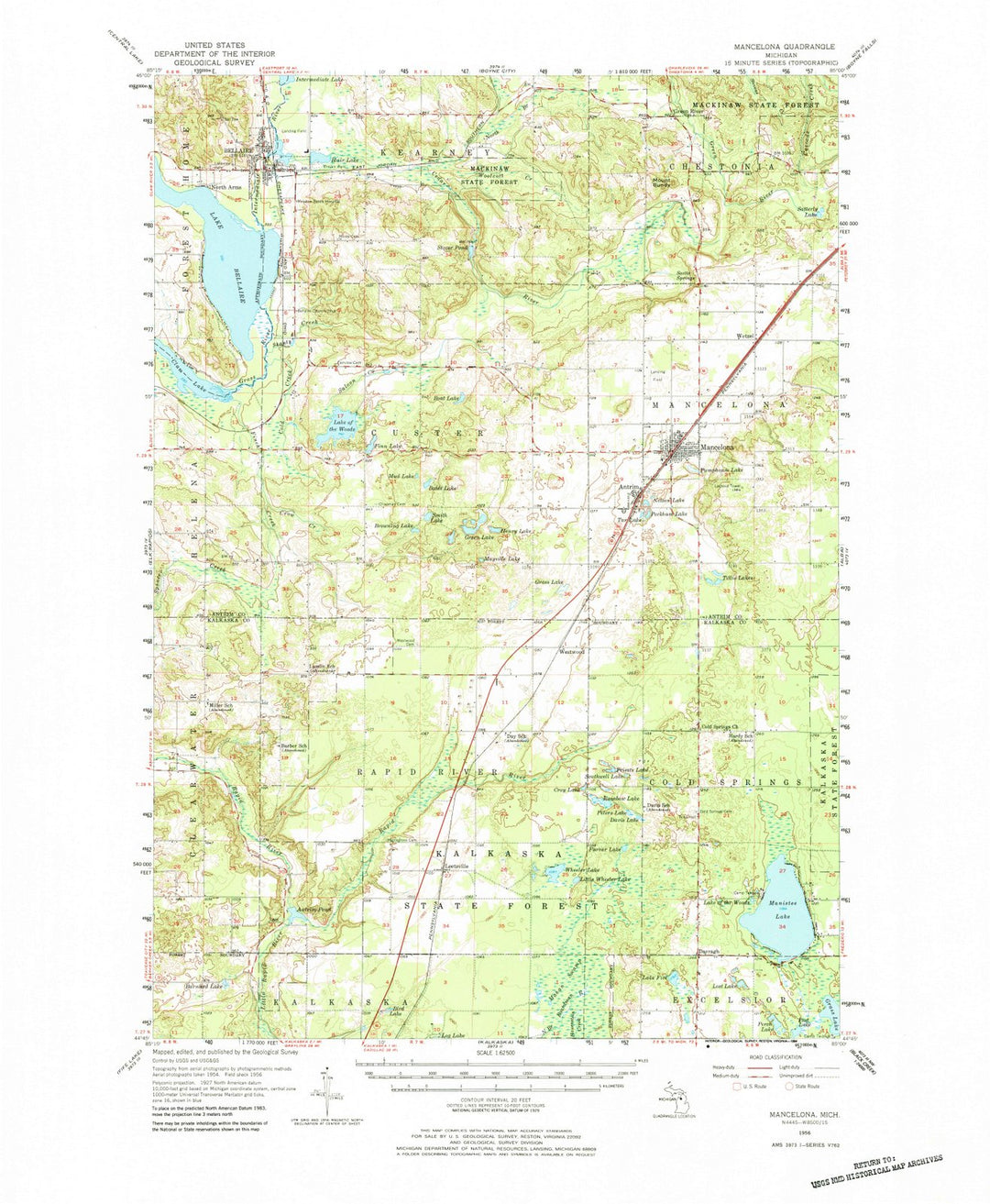 1956 Mancelona, MI - Michigan - USGS Topographic Map