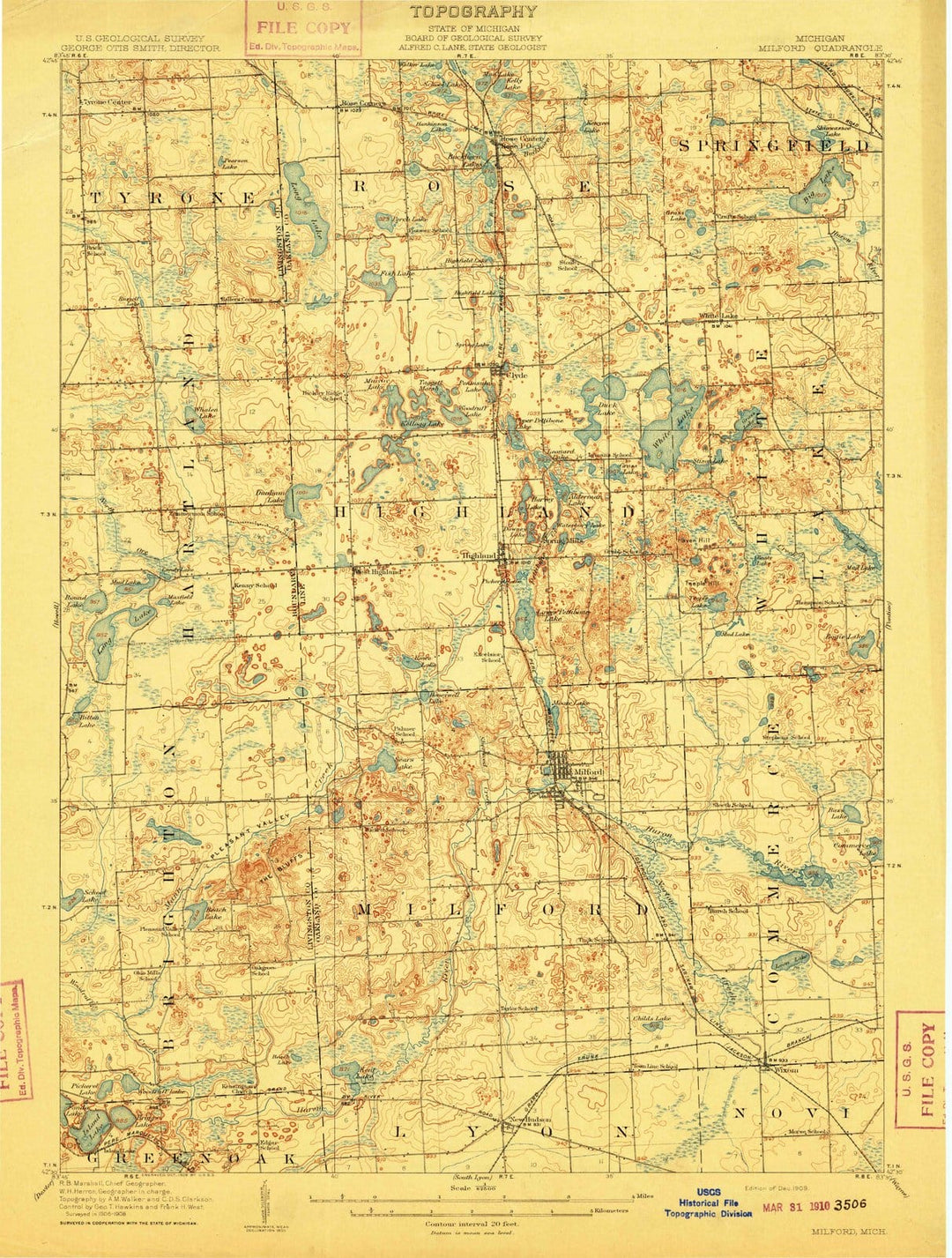 1909 Milford, MI - Michigan - USGS Topographic Map