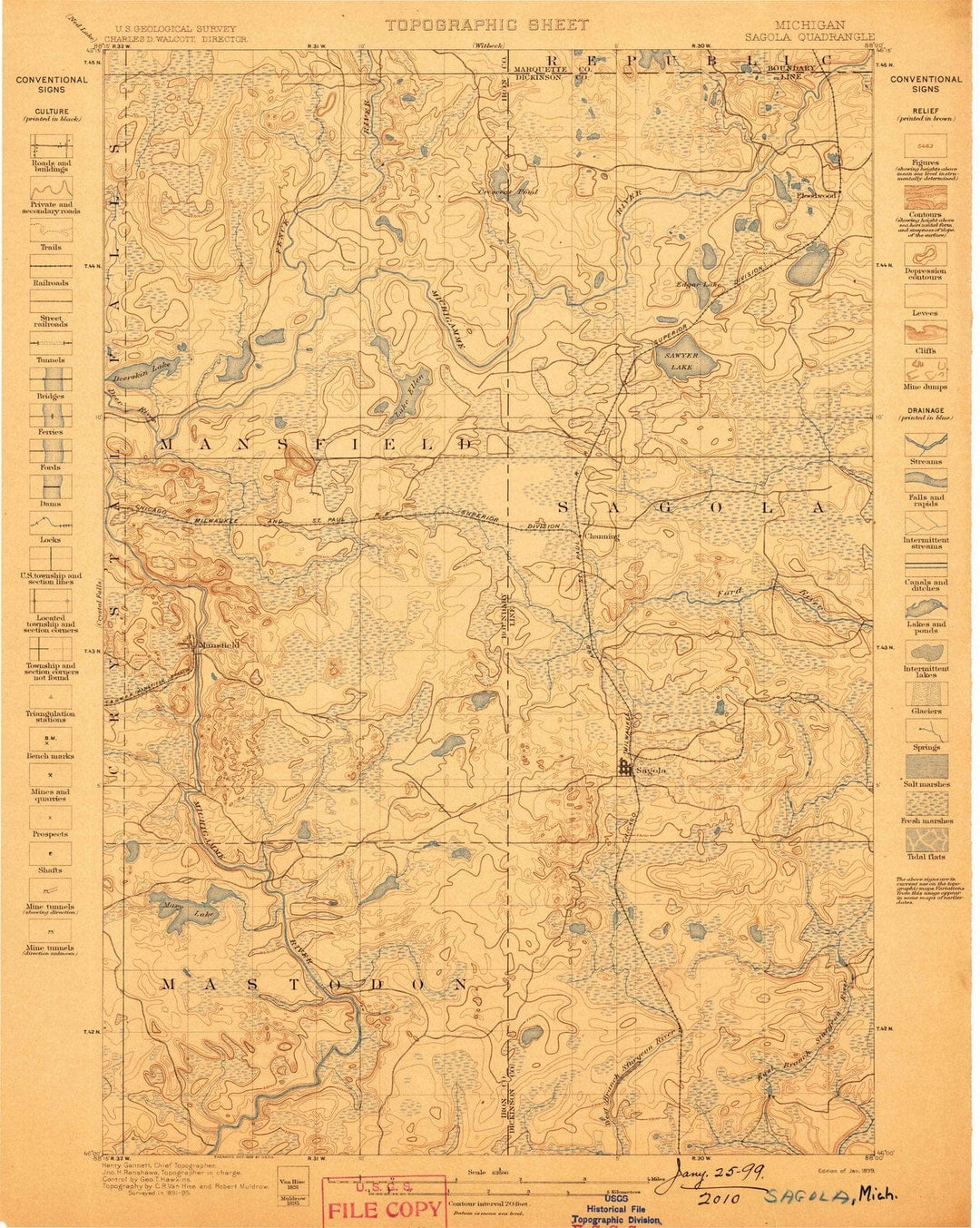 1899 Sagola, MI - Michigan - USGS Topographic Map
