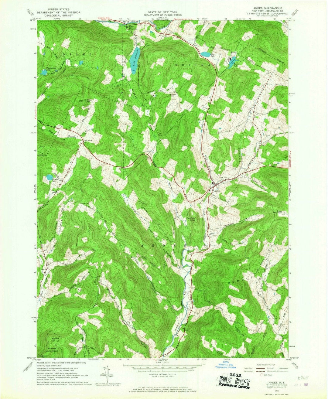 1965 Andes, NY - New York - USGS Topographic Map