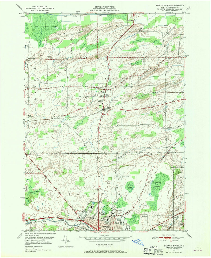 1950 Batavia, NY New York USGS Topographic Map Historic Pictoric
