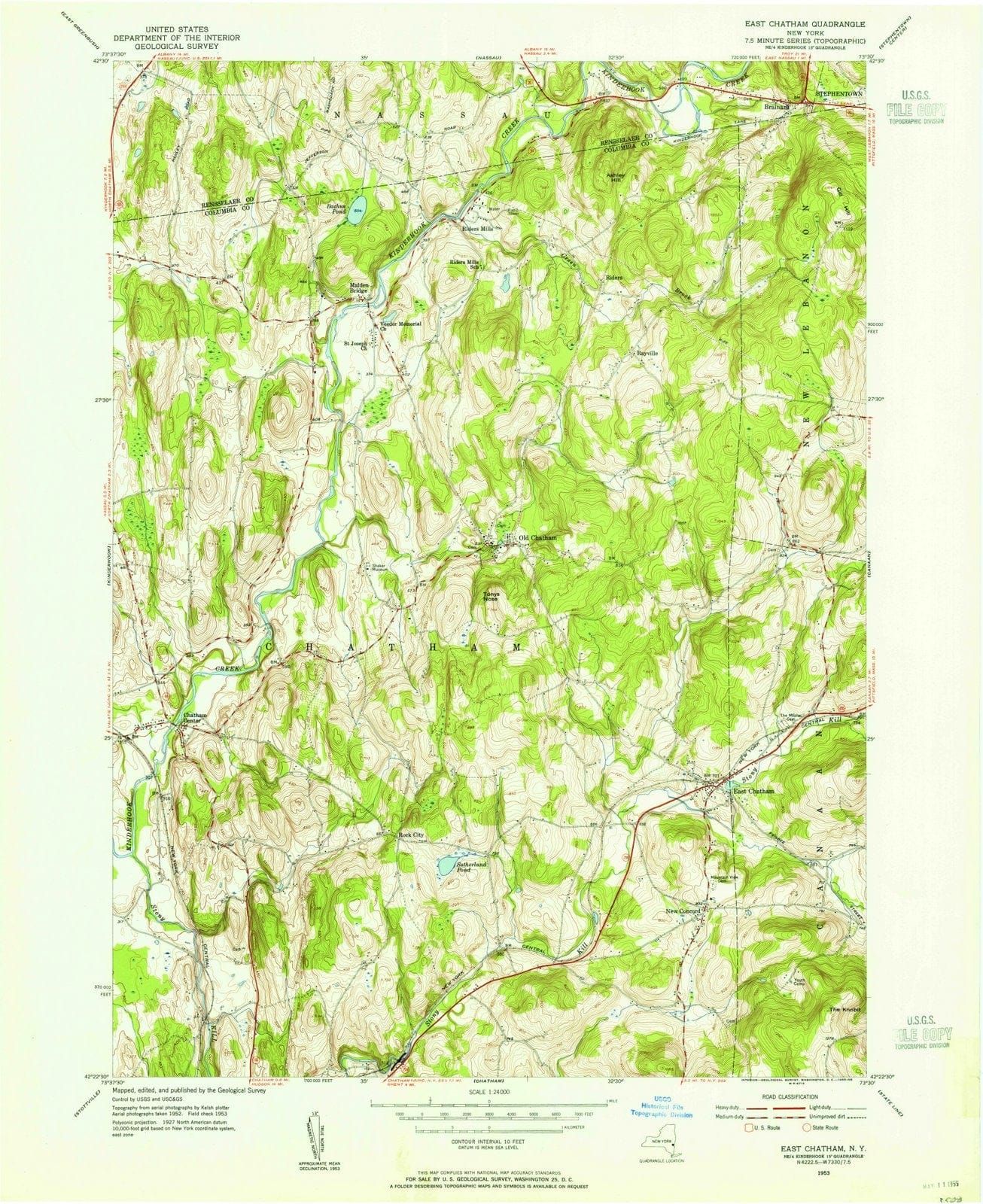 1953 East Chatham, NY - New York - USGS Topographic Map