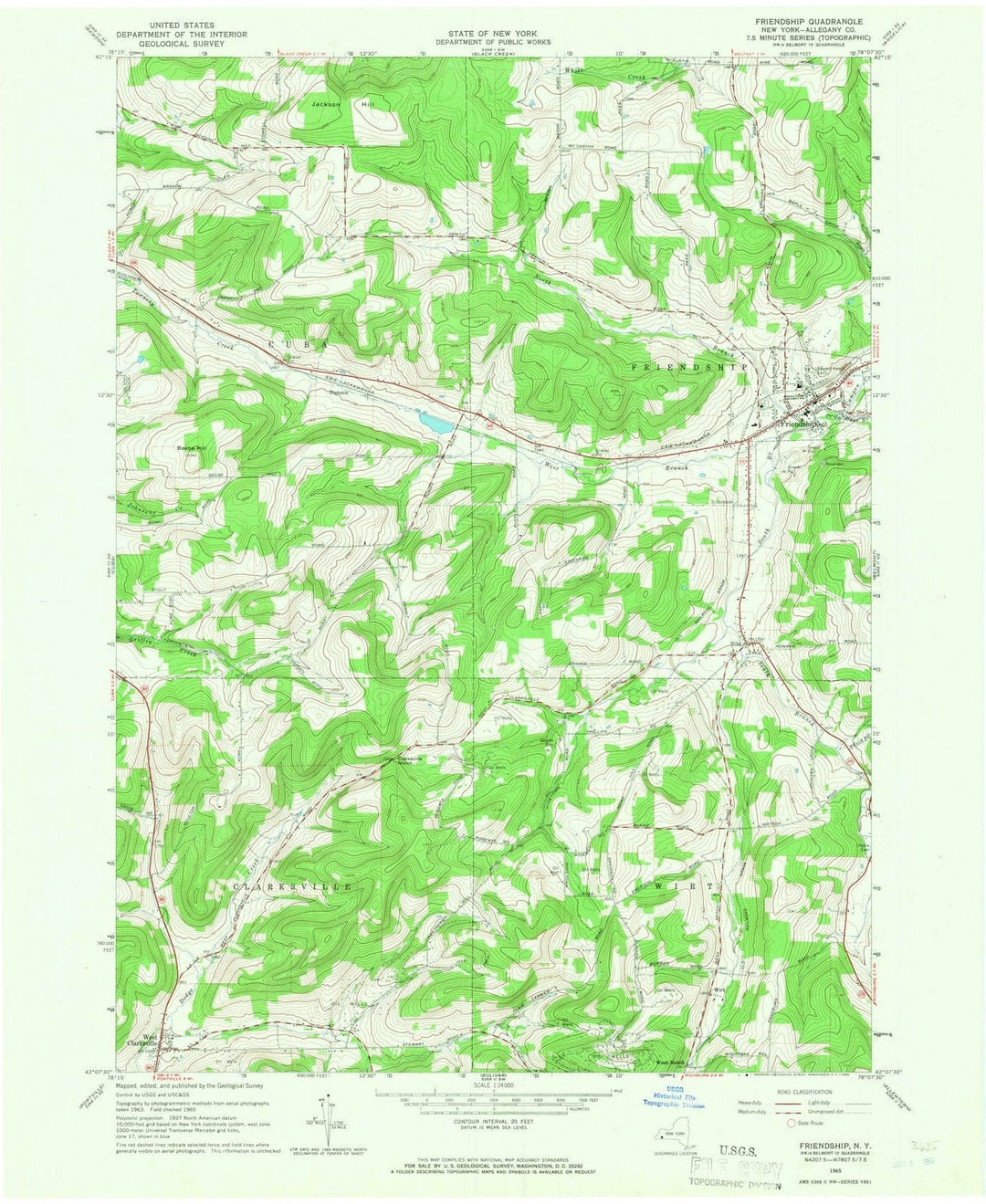 1965 Friendship, NY - New York - USGS Topographic Map