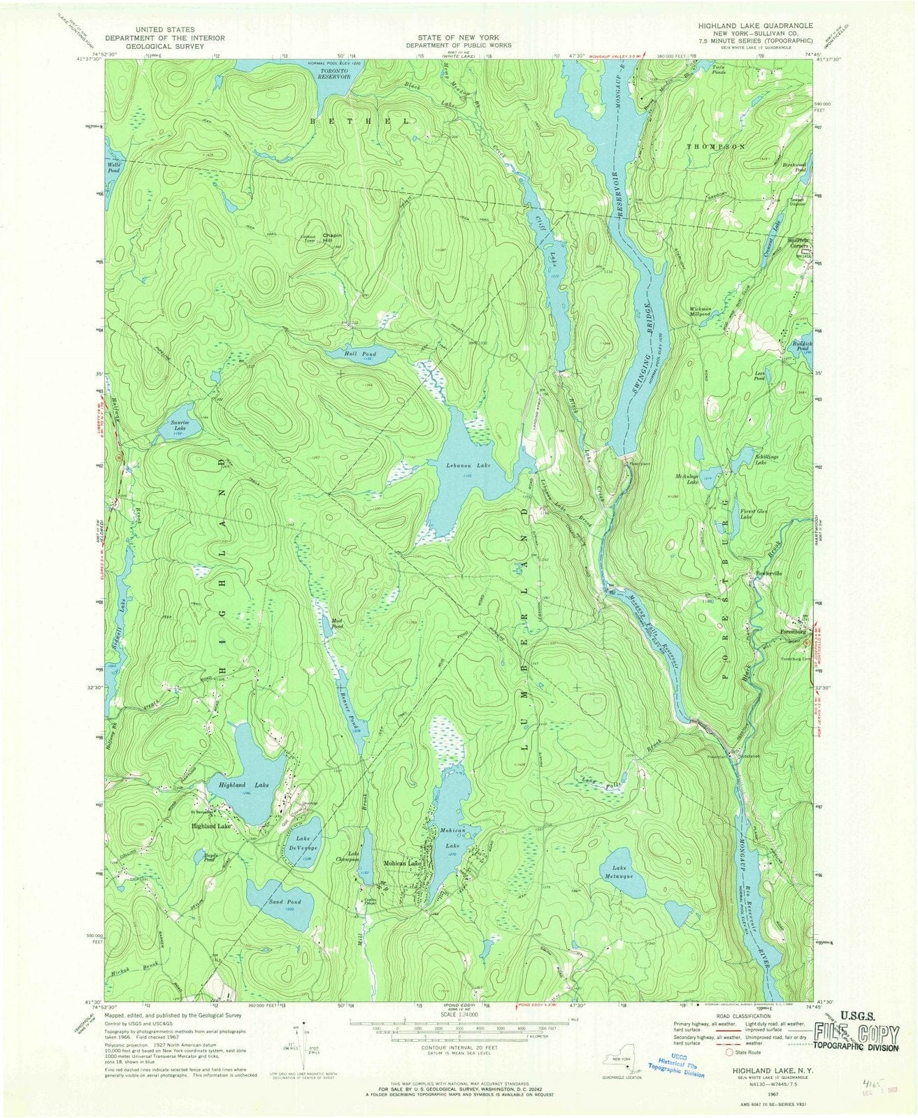 1967 Highland Lake, NY - New York - USGS Topographic Map