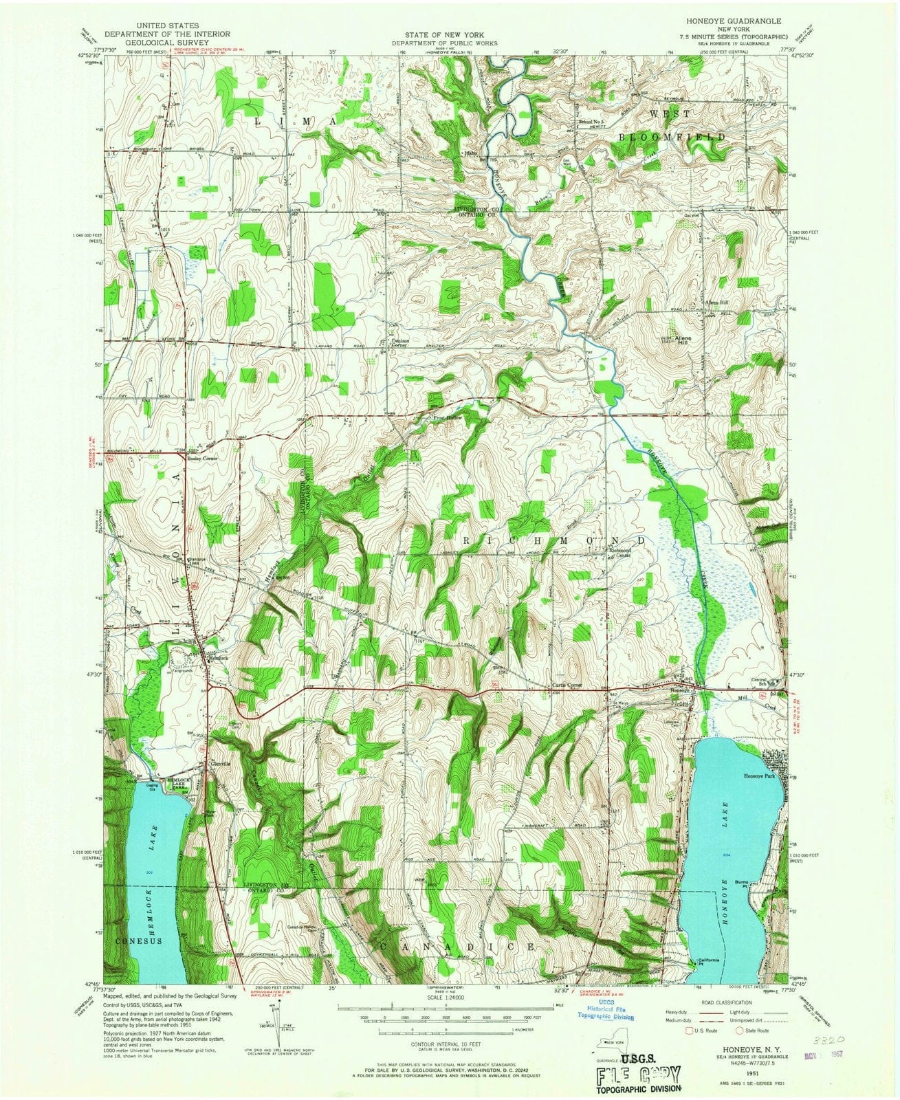 1951 Honeoye, NY - New York - USGS Topographic Map