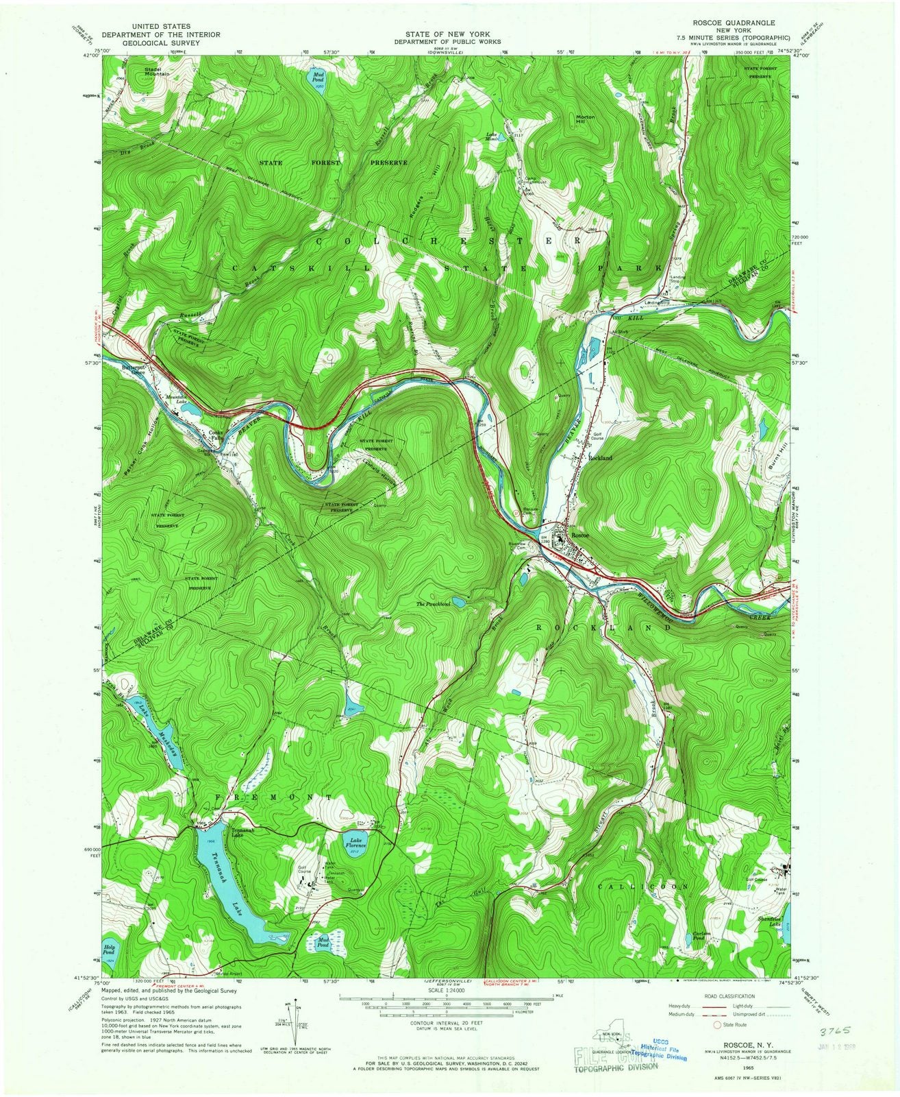 1965 Roscoe, NY - New York - USGS Topographic Map