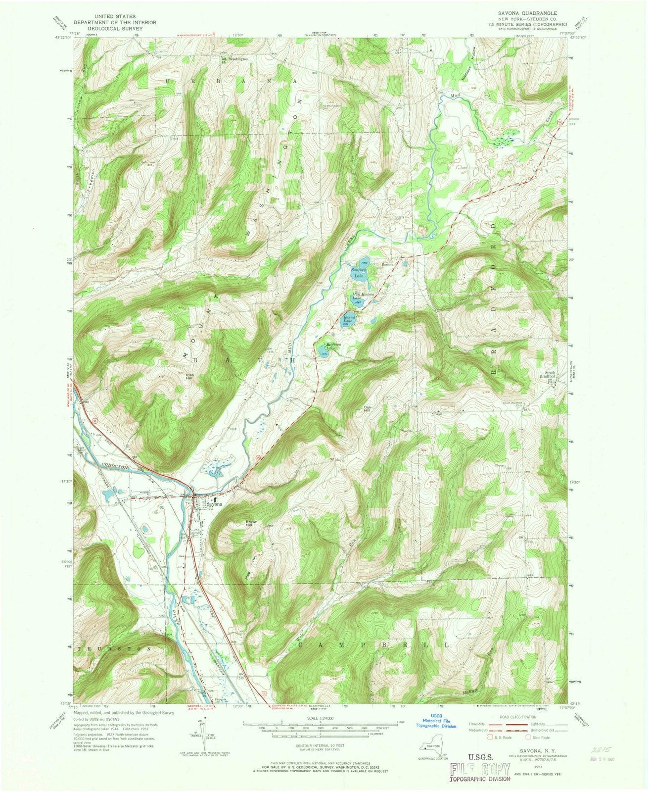 1953 Savona, NY - New York - USGS Topographic Map