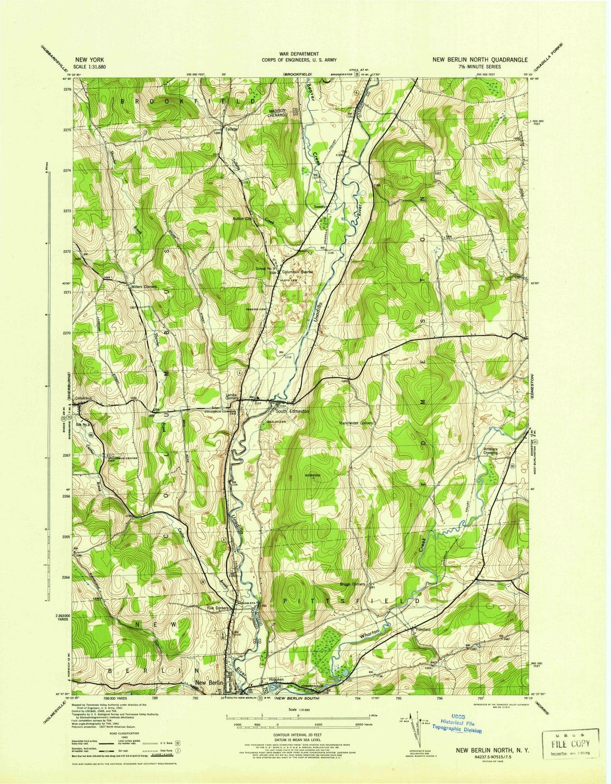 1945 New Berlin North, NY - New York - USGS Topographic Map