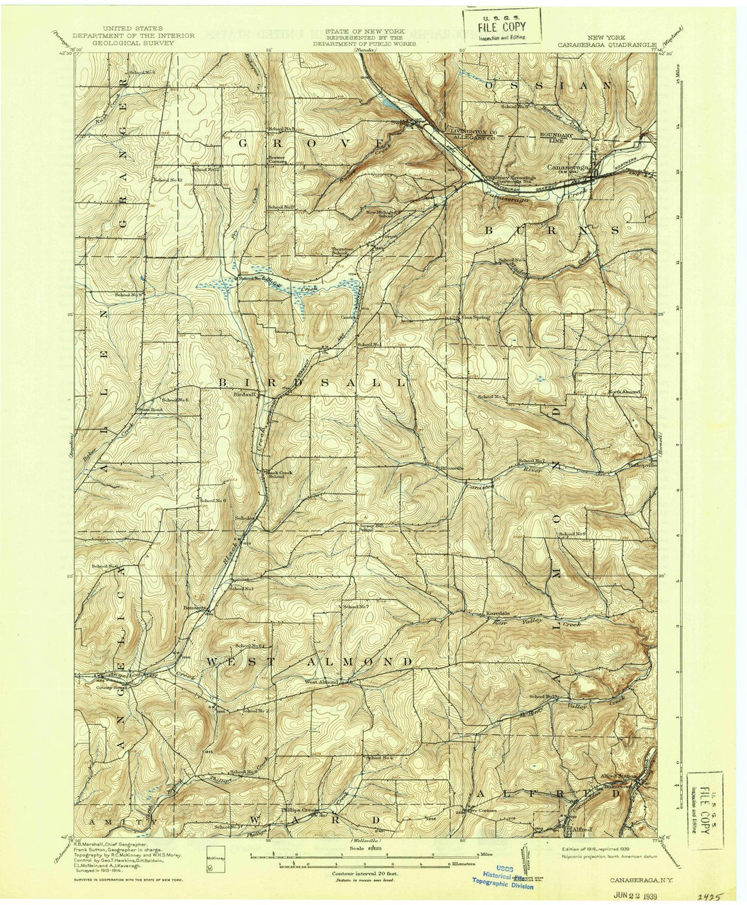 1916 Canaseraga, NY - New York - USGS Topographic Map