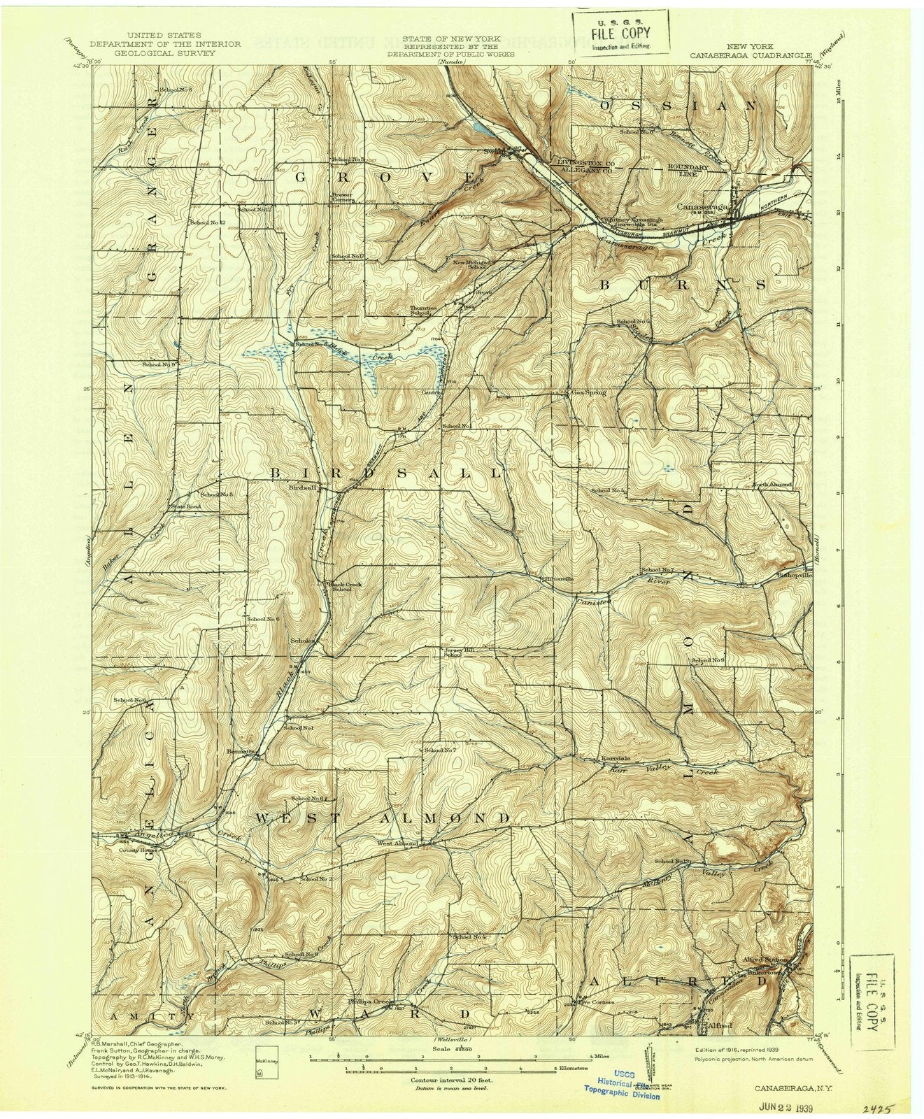 1916 Canaseraga, NY - New York - USGS Topographic Map