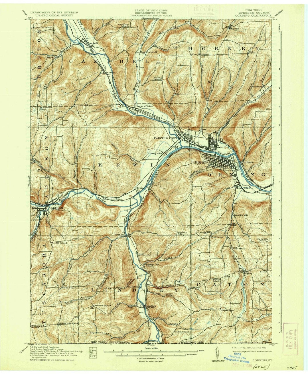 1914 Corning, NY - New York - USGS Topographic Map
