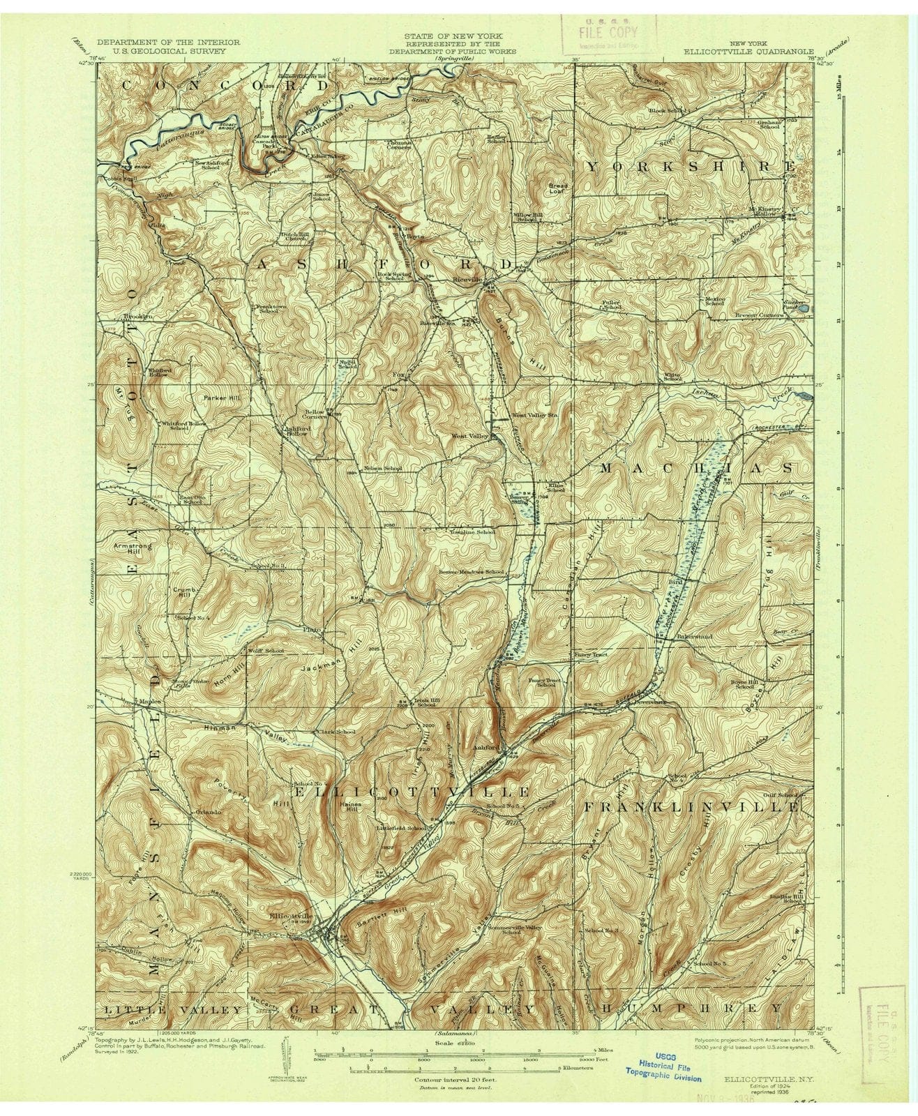1924 Ellicottville, NY - New York - USGS Topographic Map