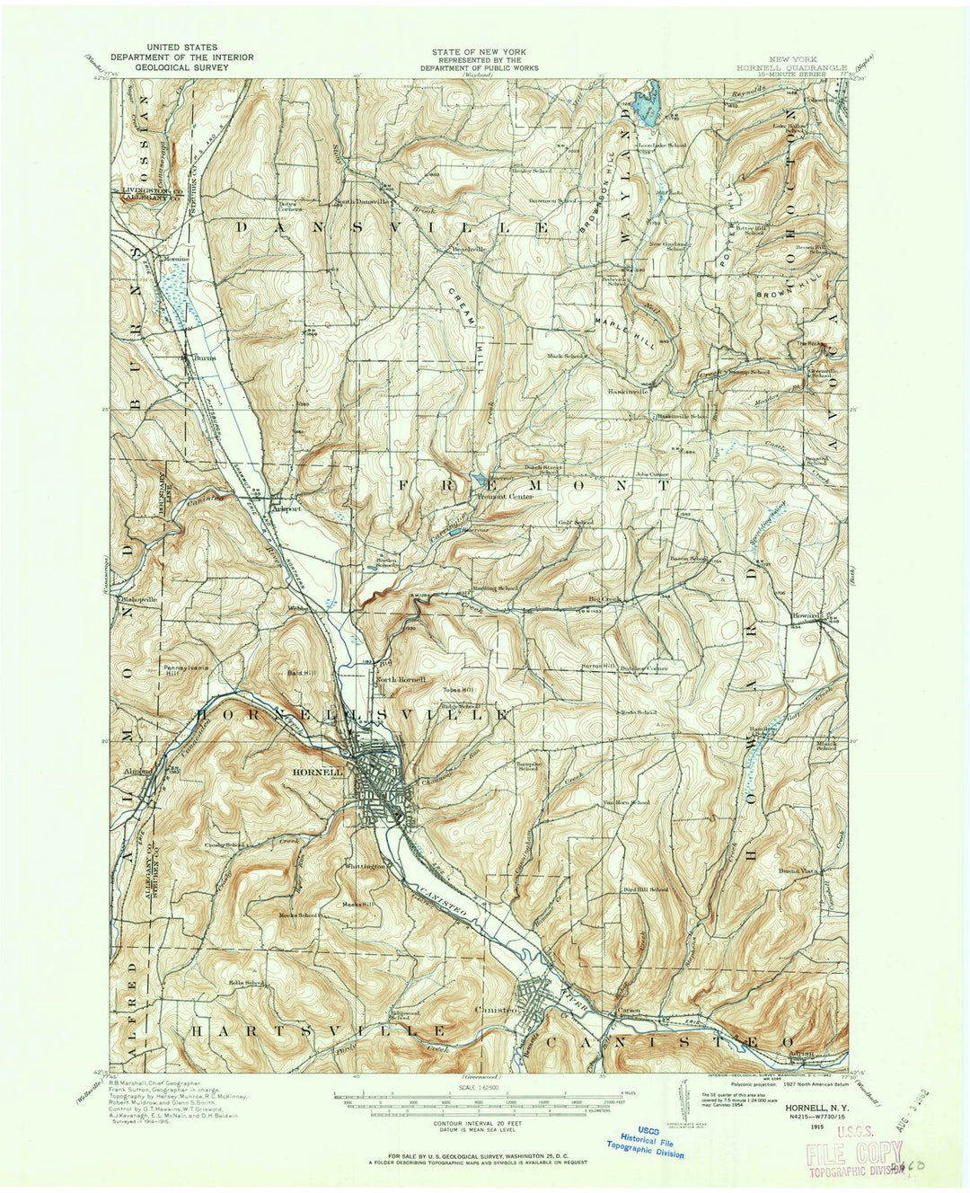 1915 Hornell, NY - New York - USGS Topographic Map