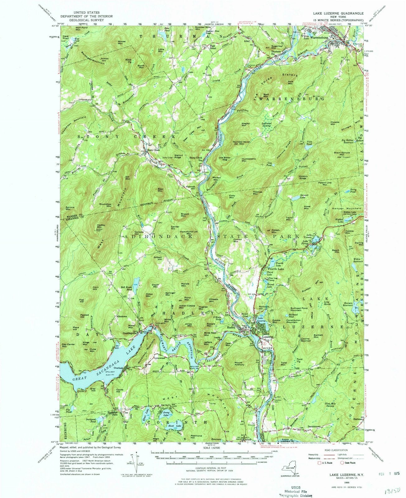 1955 Lake Luzerne, NY - New York - USGS Topographic Map