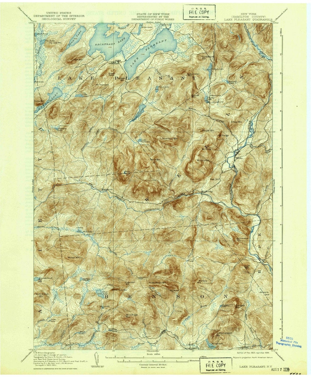 1907 Lake Pleasant, NY - New York - USGS Topographic Map