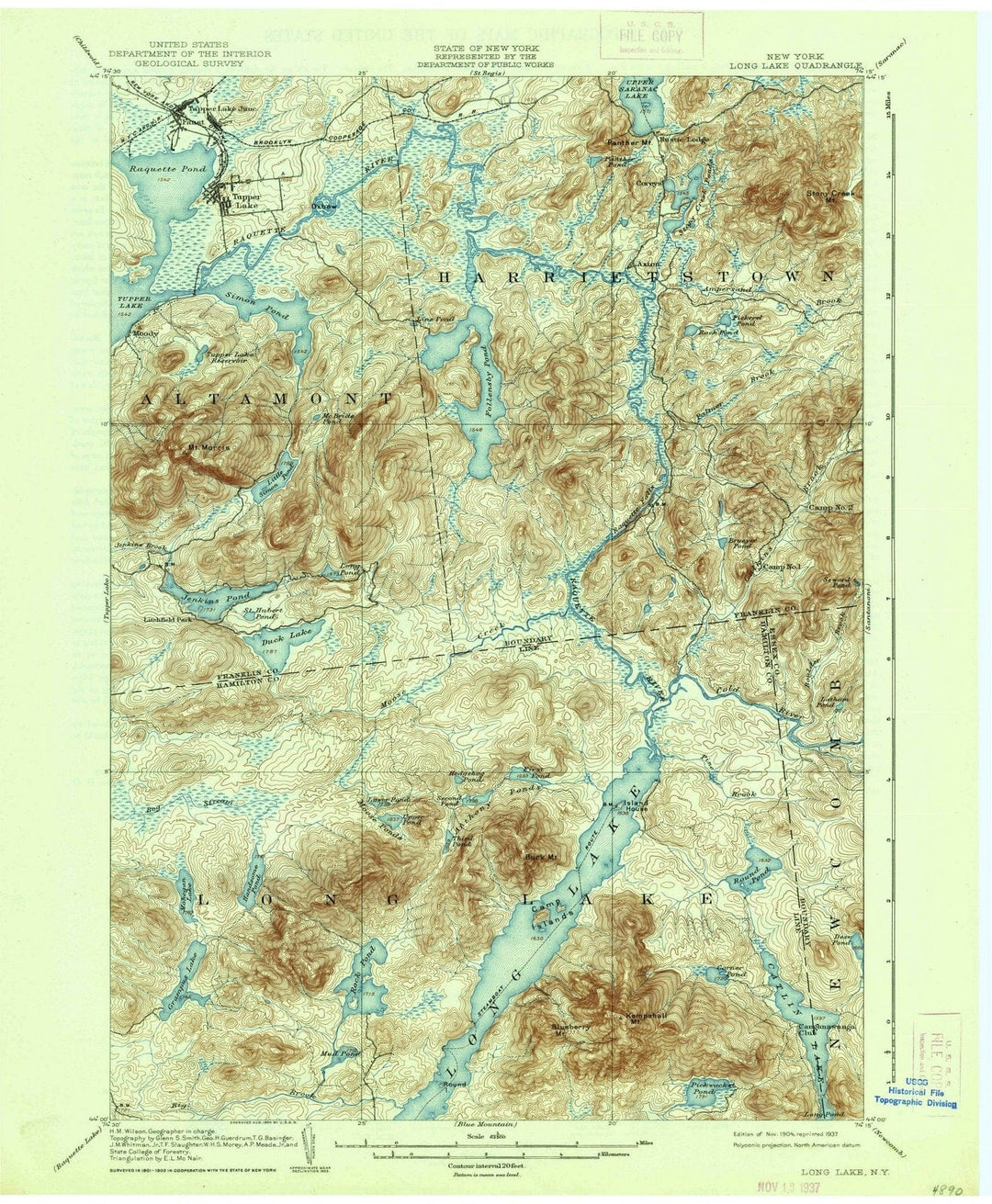 1904 Long Lake, NY - New York - USGS Topographic Map