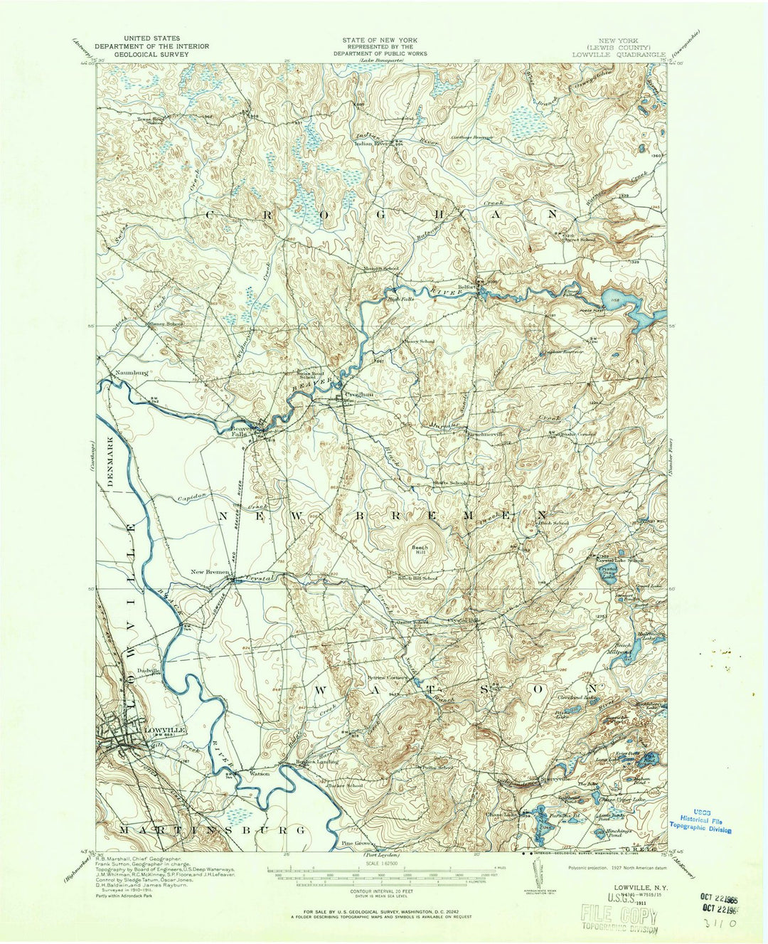 1911 Lowville, NY - New York - USGS Topographic Map