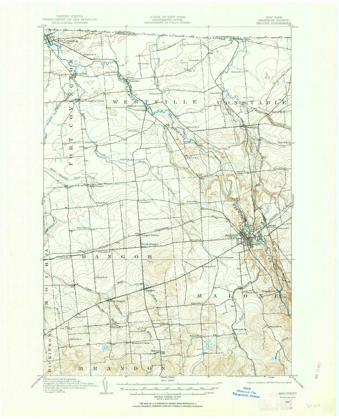 1915 Malone, NY - New York - USGS Topographic Map