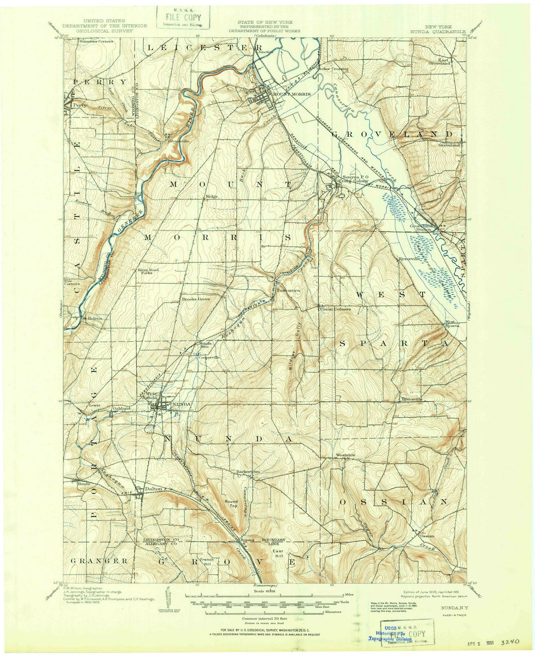 1905 Nunda, NY - New York - USGS Topographic Map