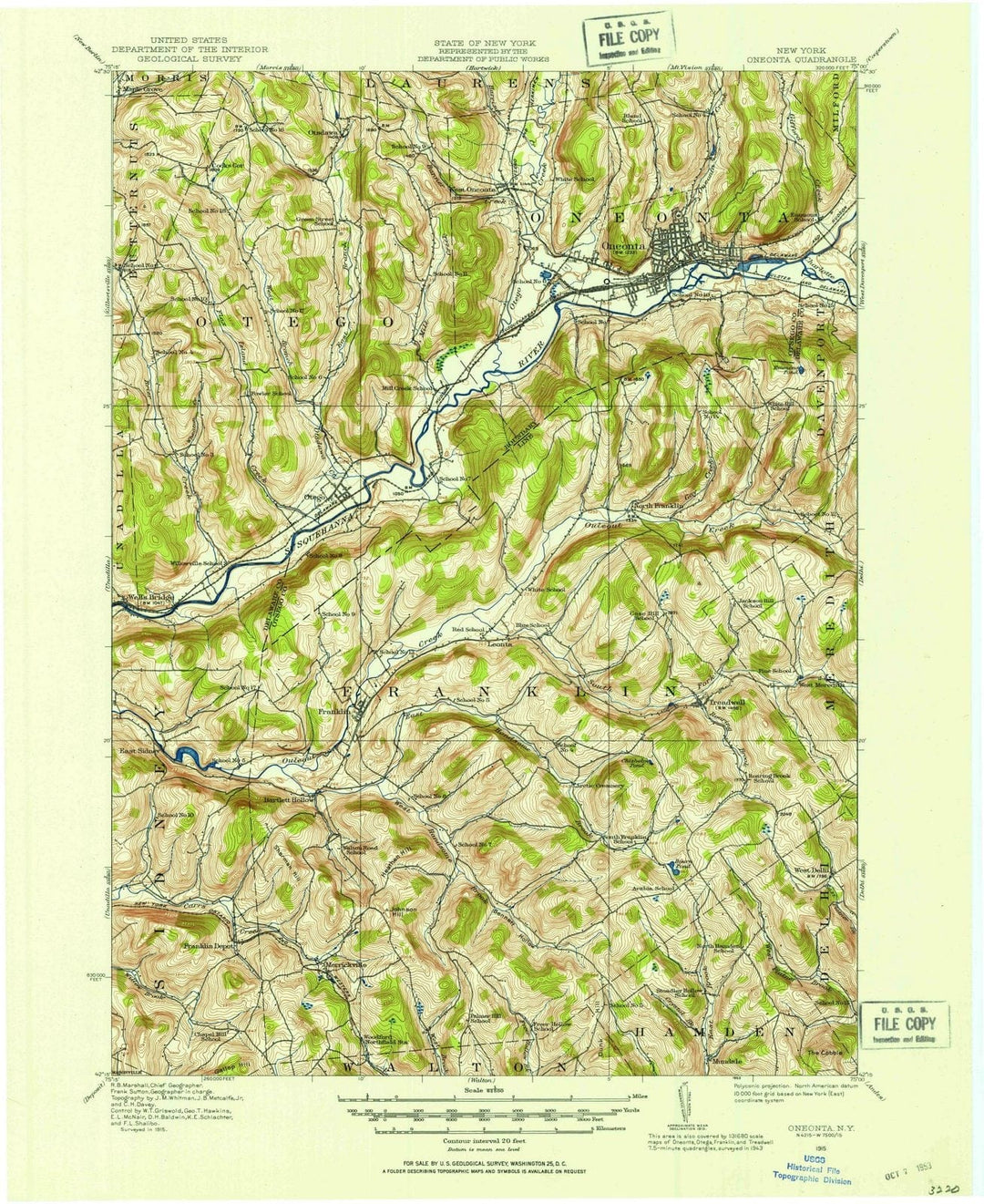 1915 Oneonta, NY - New York - USGS Topographic Map
