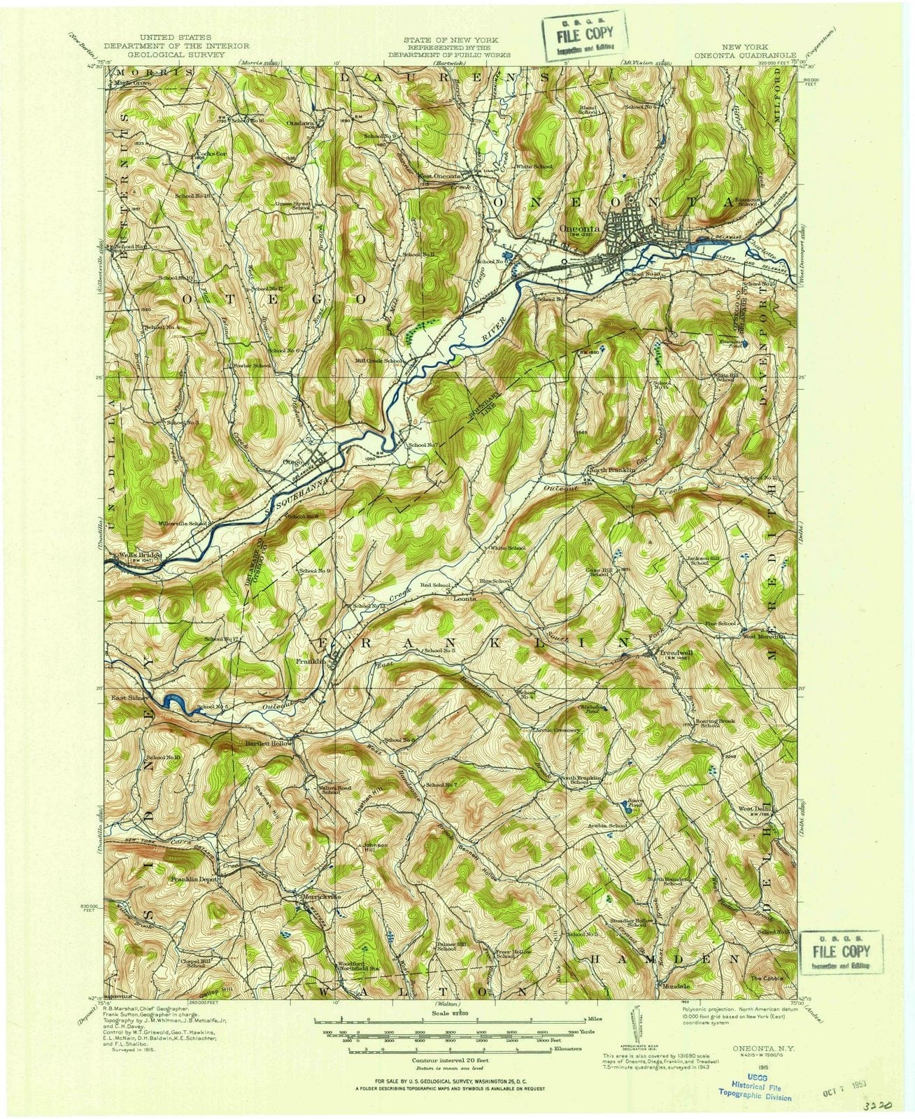 1915 Oneonta, NY - New York - USGS Topographic Map