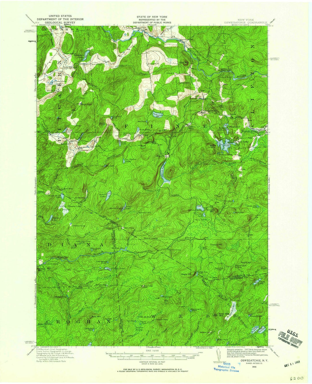 1916 Oswegatchie, NY - New York - USGS Topographic Map