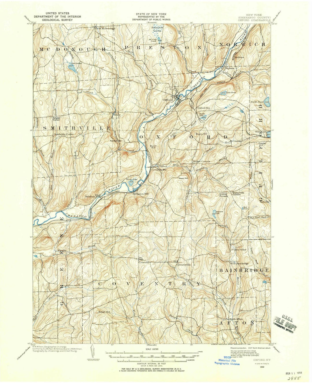 1902 Oxford, NY - New York - USGS Topographic Map