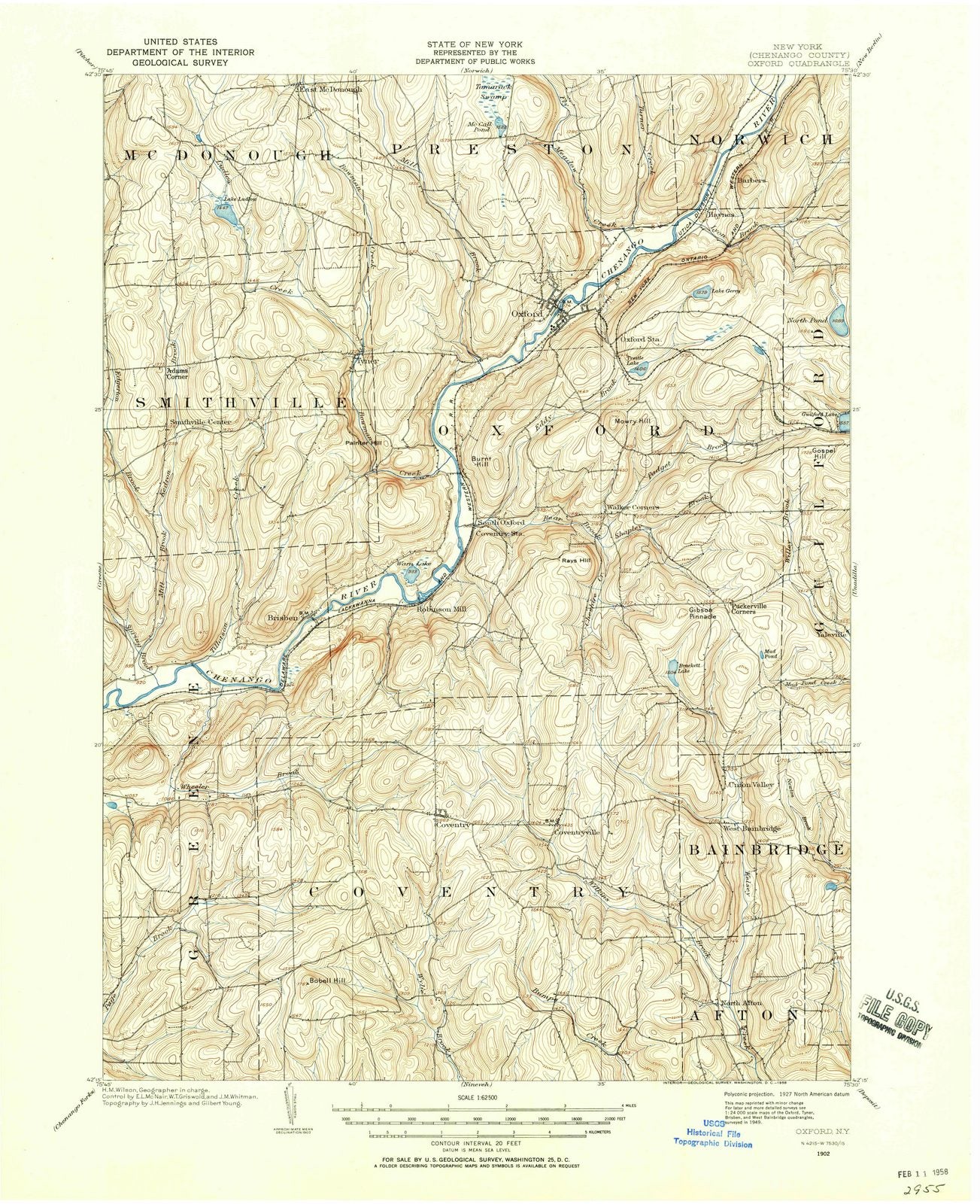 1902 Oxford, NY - New York - USGS Topographic Map