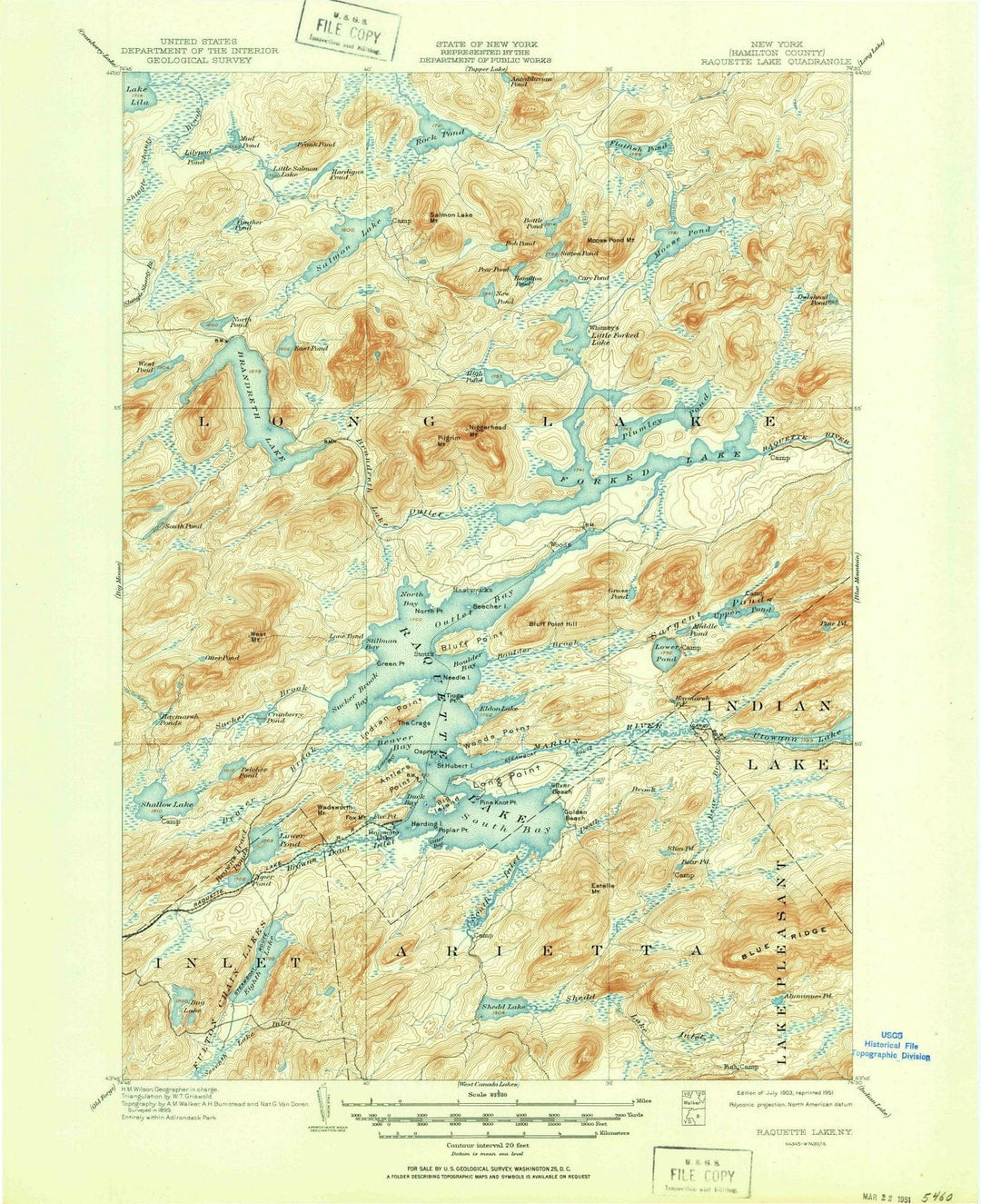 1903 Raquette Lake, NY - New York - USGS Topographic Map