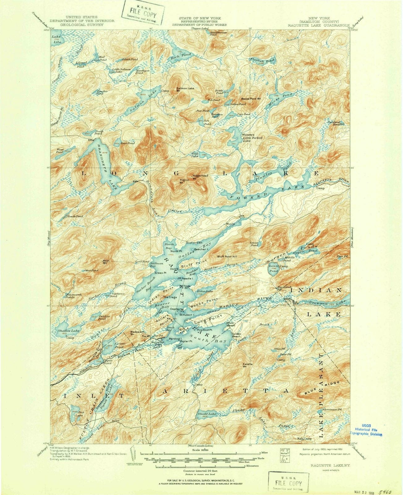 1903 Raquette Lake, NY - New York - USGS Topographic Map